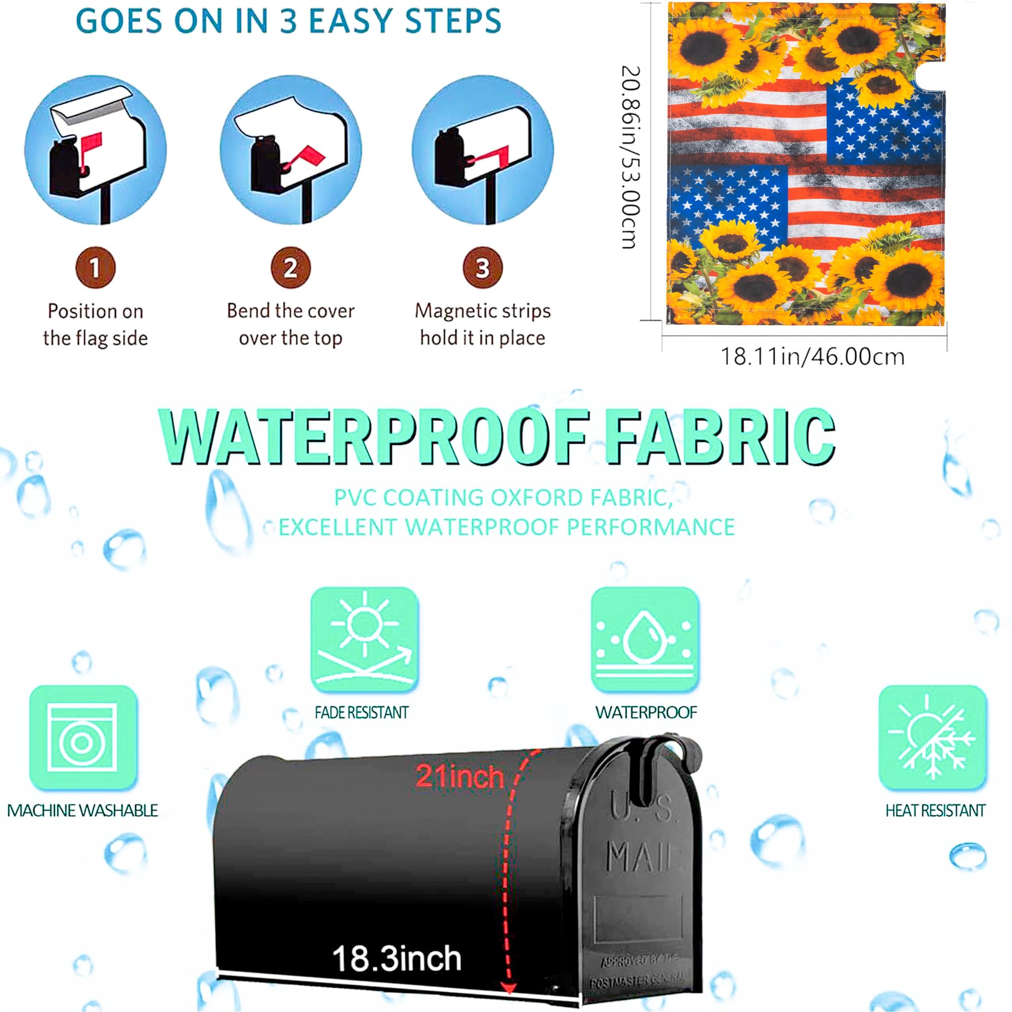 Spring-Summer Waterproof Oxford Magnetic Mailbox-Cover 21"" x 18""