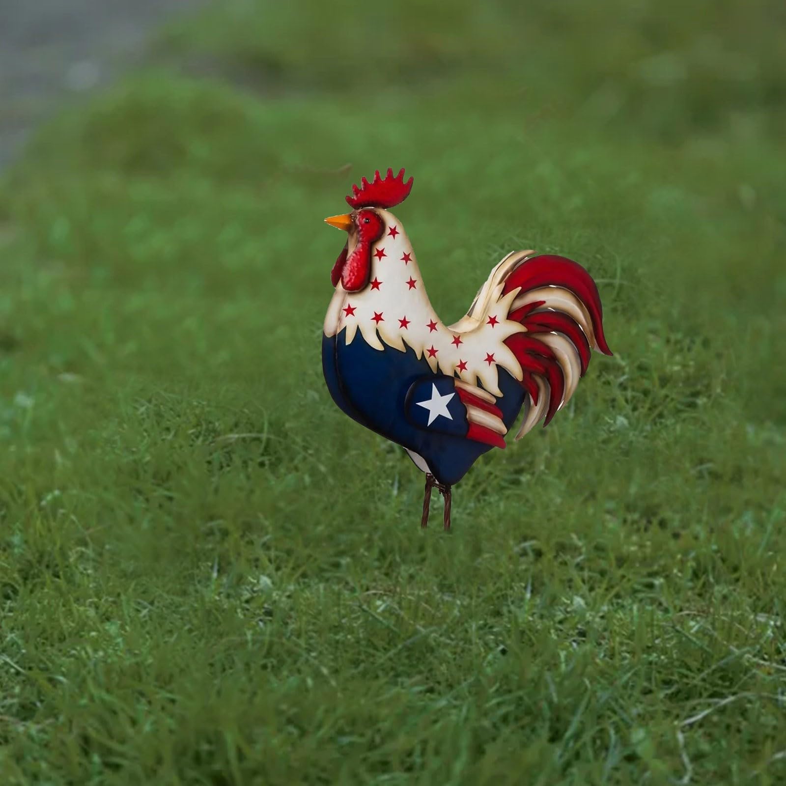 Metal Patriotic Rooster Statue