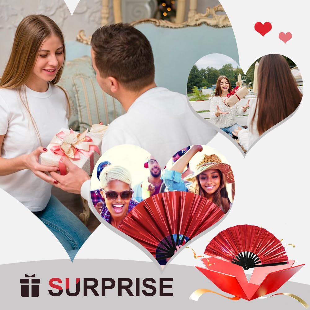 2025 New Large Holographic Folding Hand Fan Line Dance Popping Fan