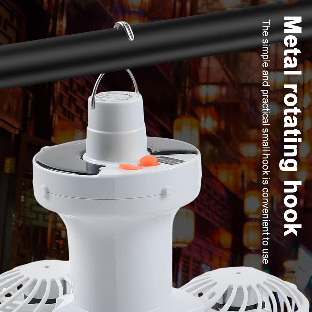 Portable Folding Football LED Solar Lantern Fan With Hook