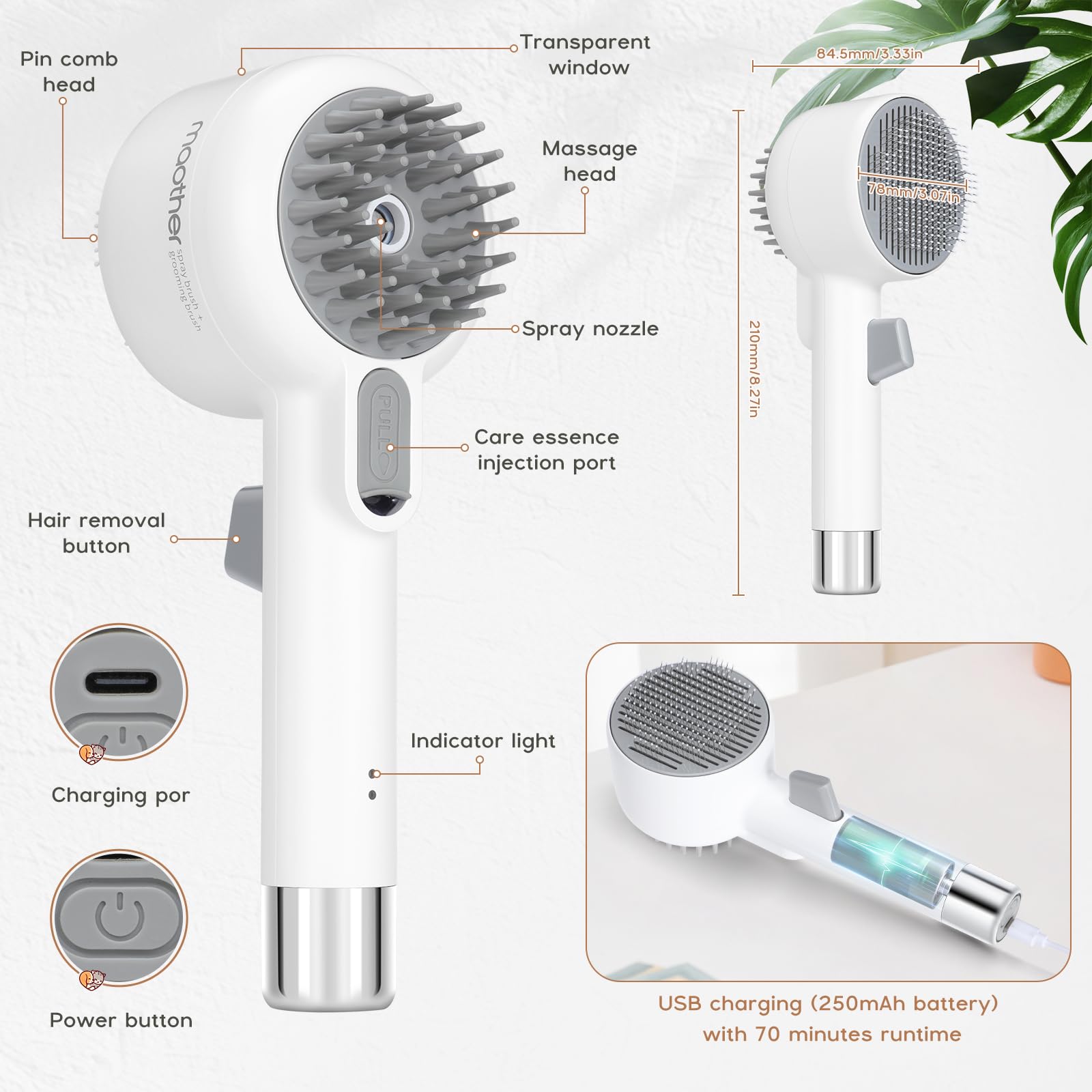 Double Sided Steam Pet Grooming Shedding Brush