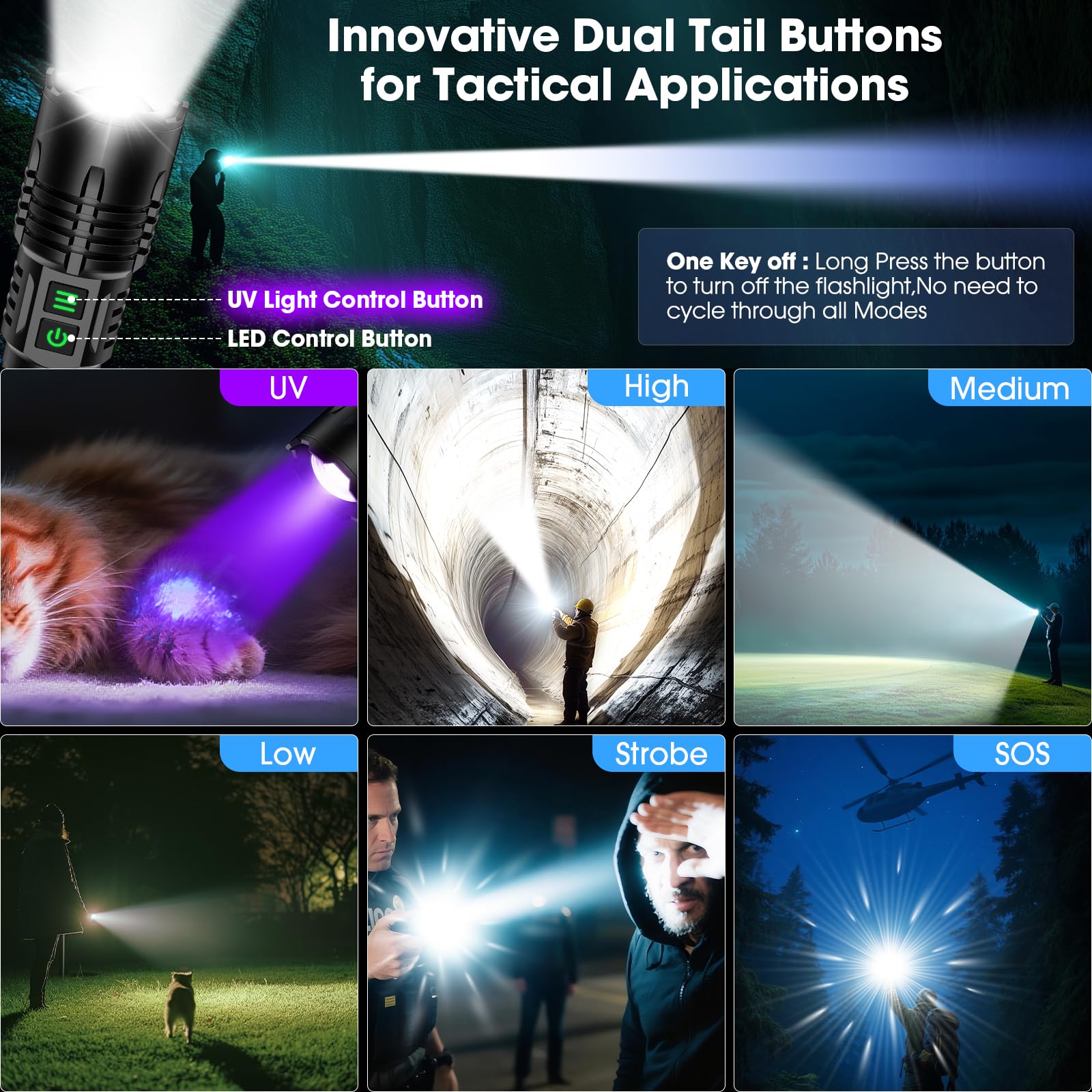 UV Blacklight&High Lumens Flashlight Rechargeable