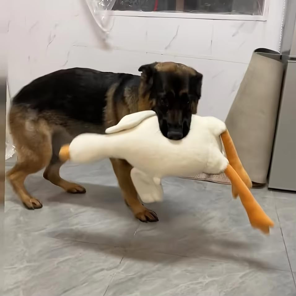 Large Plush White Duck Dog Toy with Realistic Goose Pattern