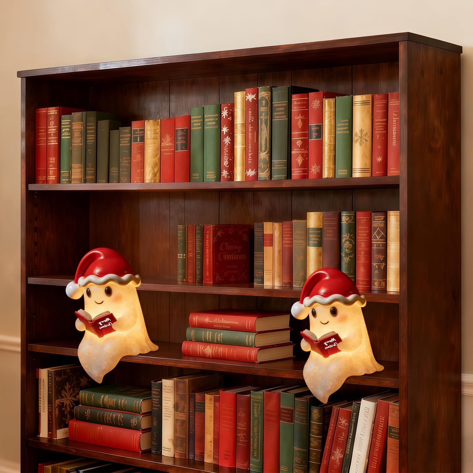 Christmas Hat Cute Ghost Reading Book Lamp