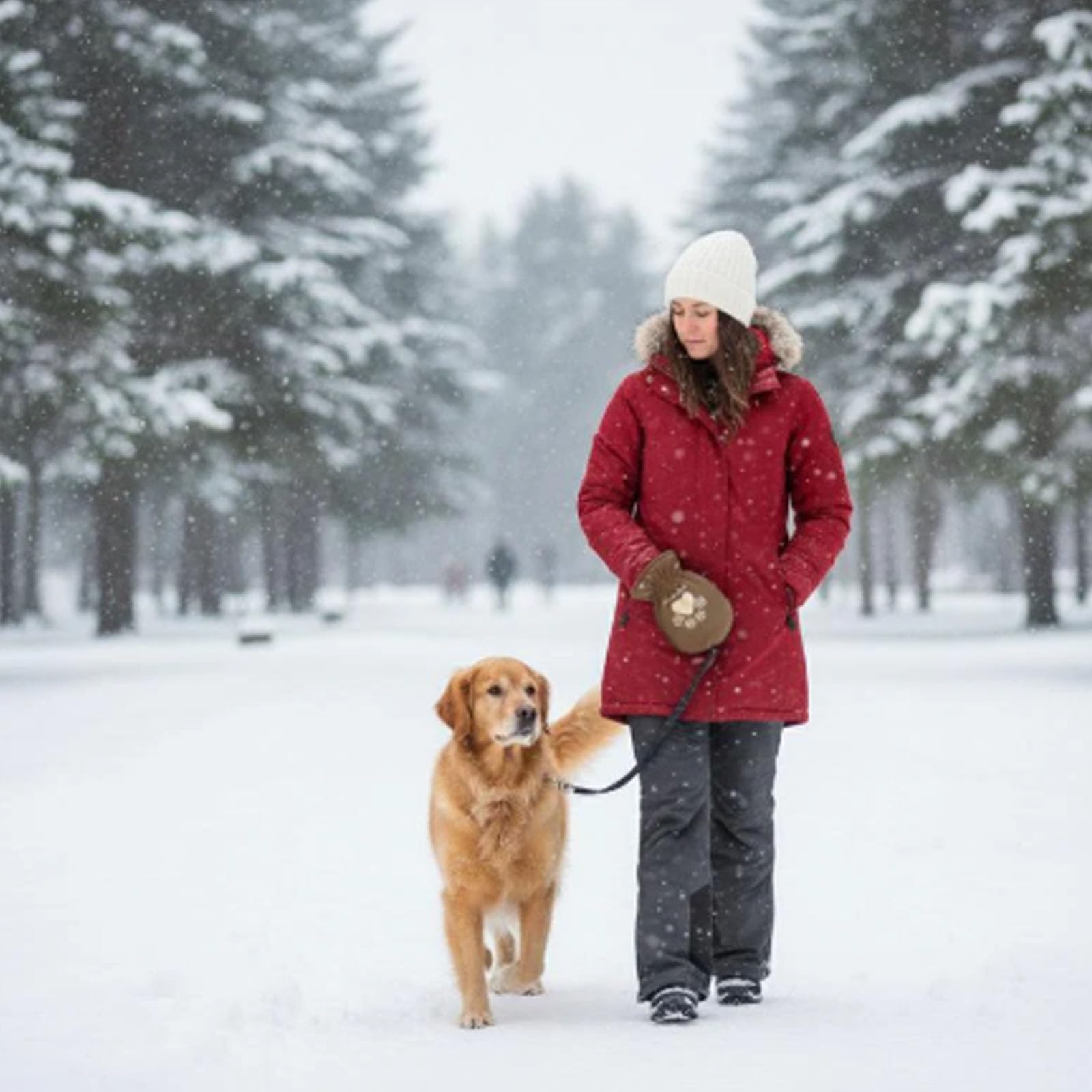 Dog Leash with Built-in Thermal Mitten