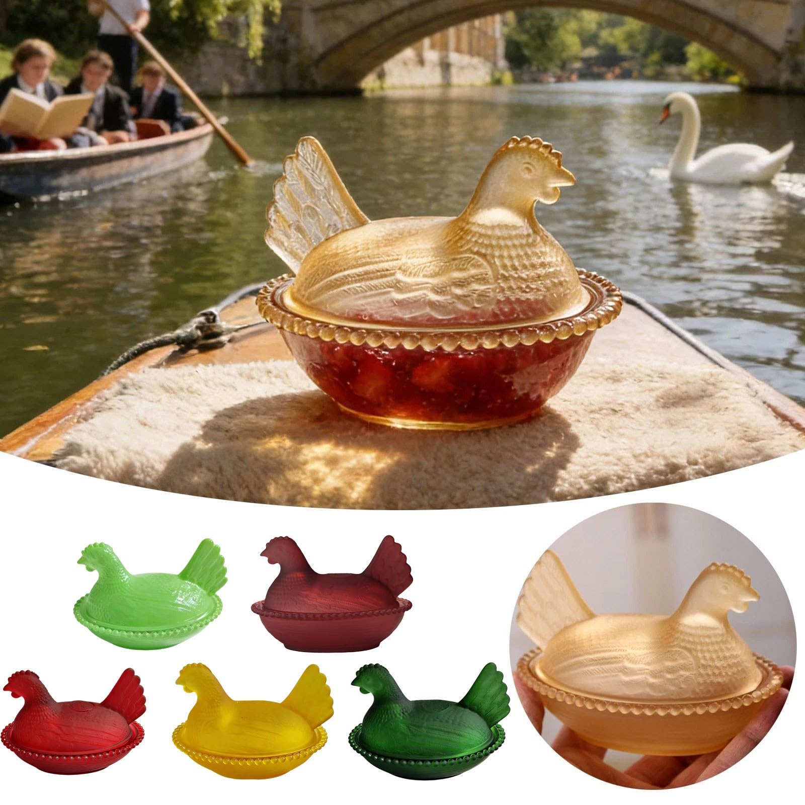 Vintage Pedestal Chicken Shaped Candy Crystal Bowl