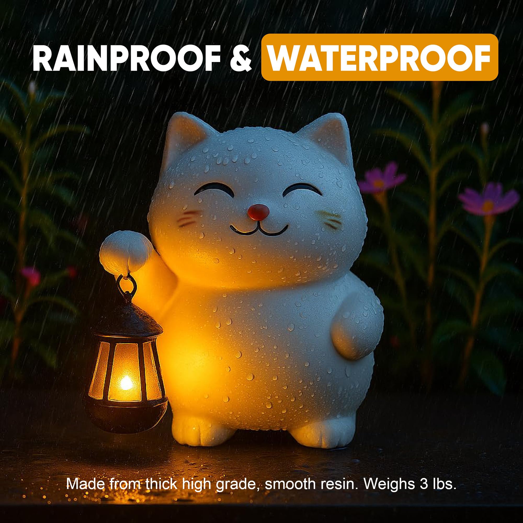 Solar Cat Garden Statue with Lantern