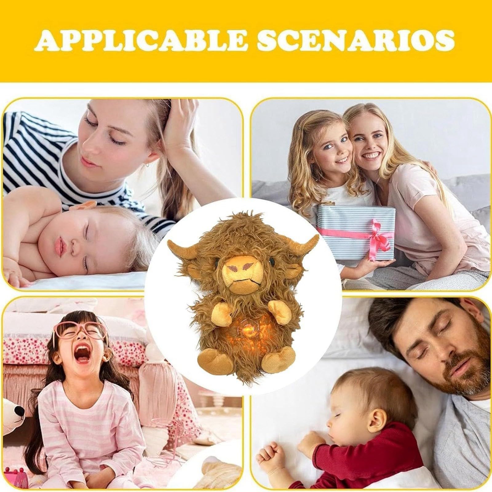 Soothing Breathing Highland Cow Stuffed Animal With Realistic Breathing Action and Lighted Music