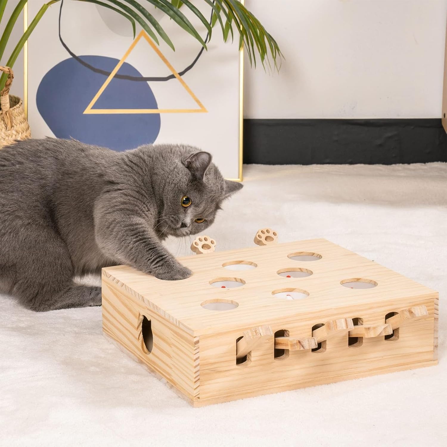 Interactive Wooden Whack-A-Mole Cat Toy