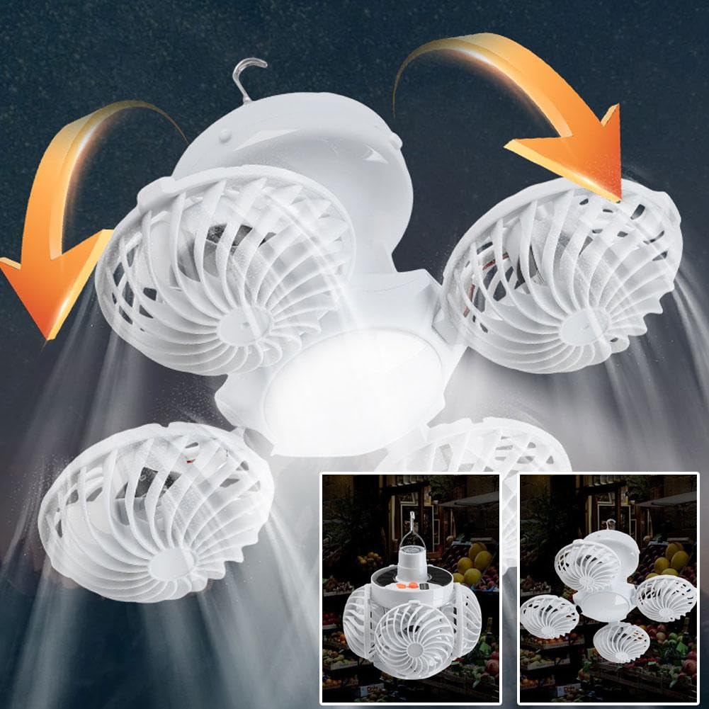 Portable Folding Football LED Solar Lantern Fan With Hook