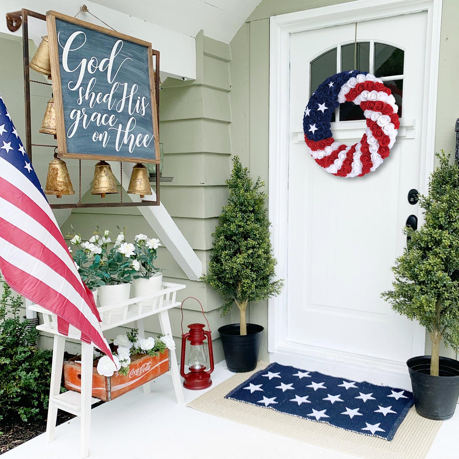 4th of July  Wreath Patriotic Americana Roses Patriotic Wreath