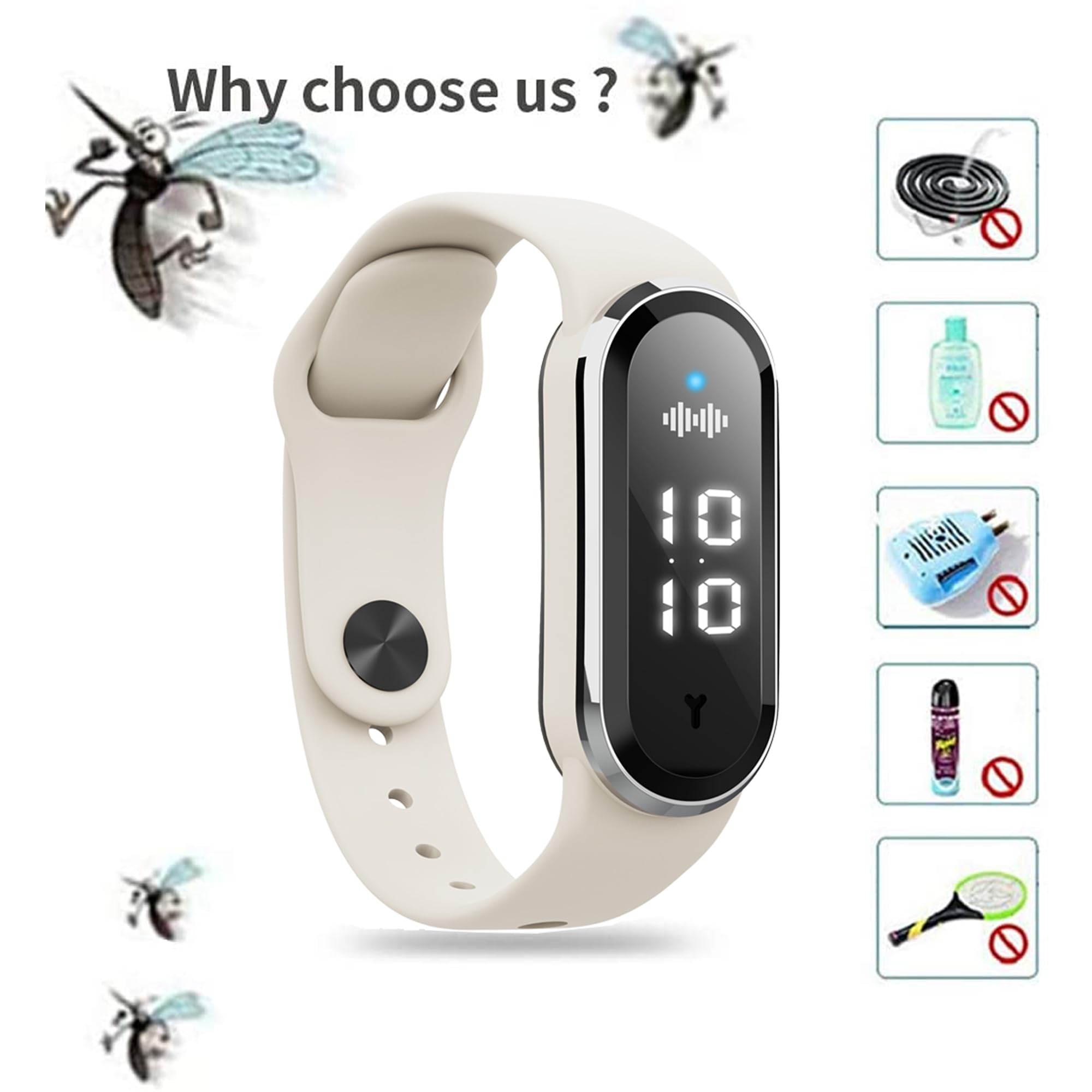 M21 Ultrasonic Anti Mosquitoes Wrist Band, Anti Static Electricity Smart Watch Clock