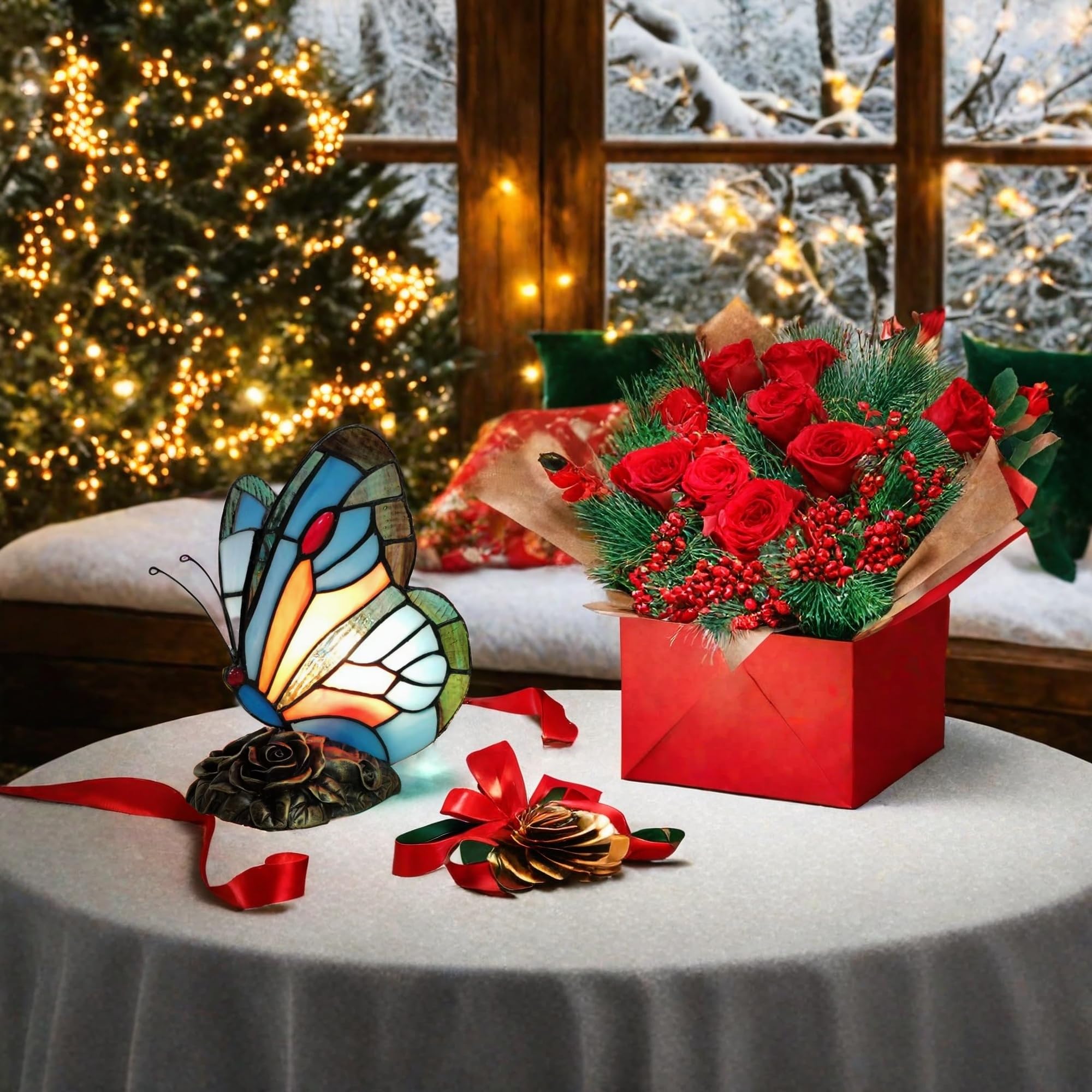 Colorful Butterfly Tiffany Stained Glass Table Lamp