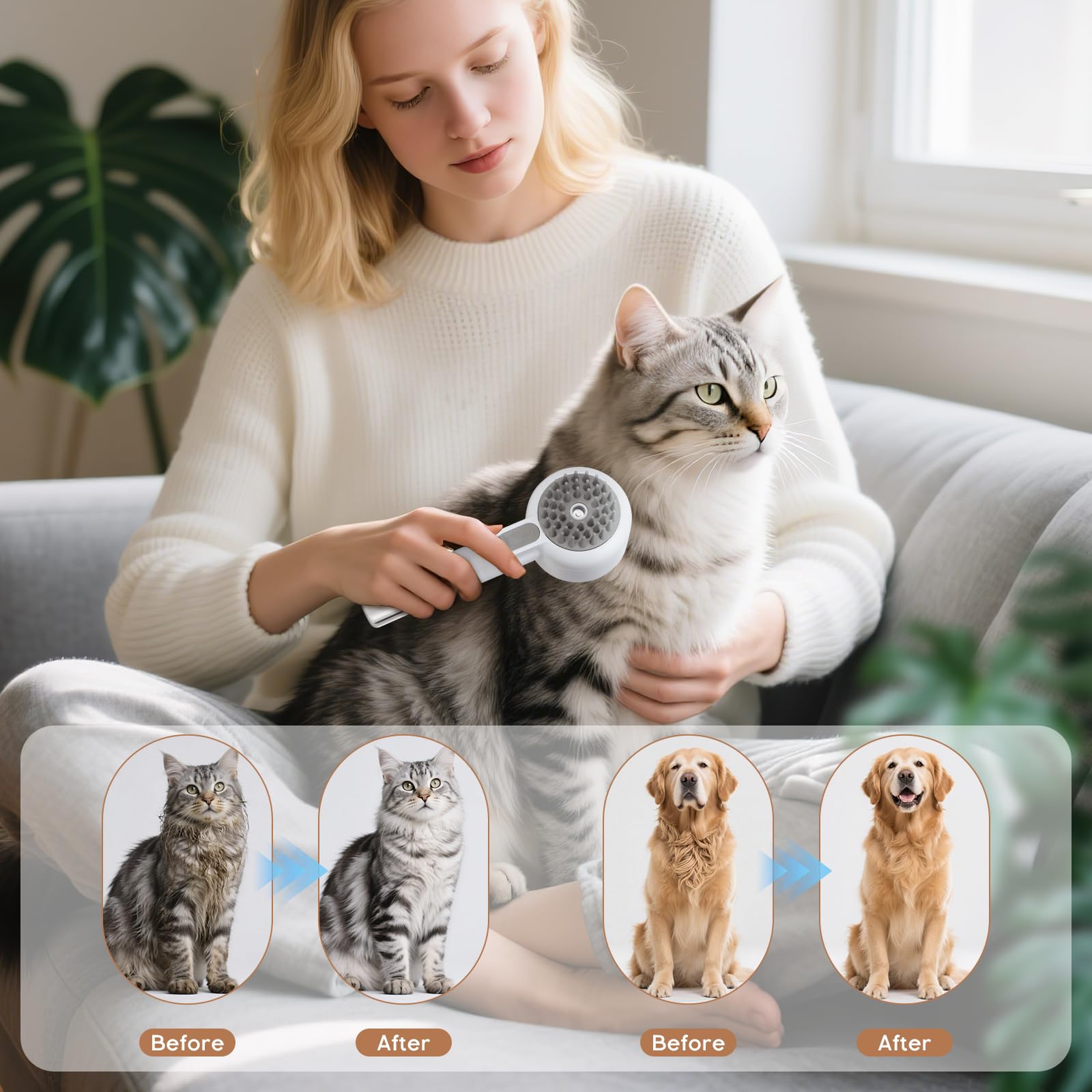 Double Sided Steam Pet Grooming Shedding Brush