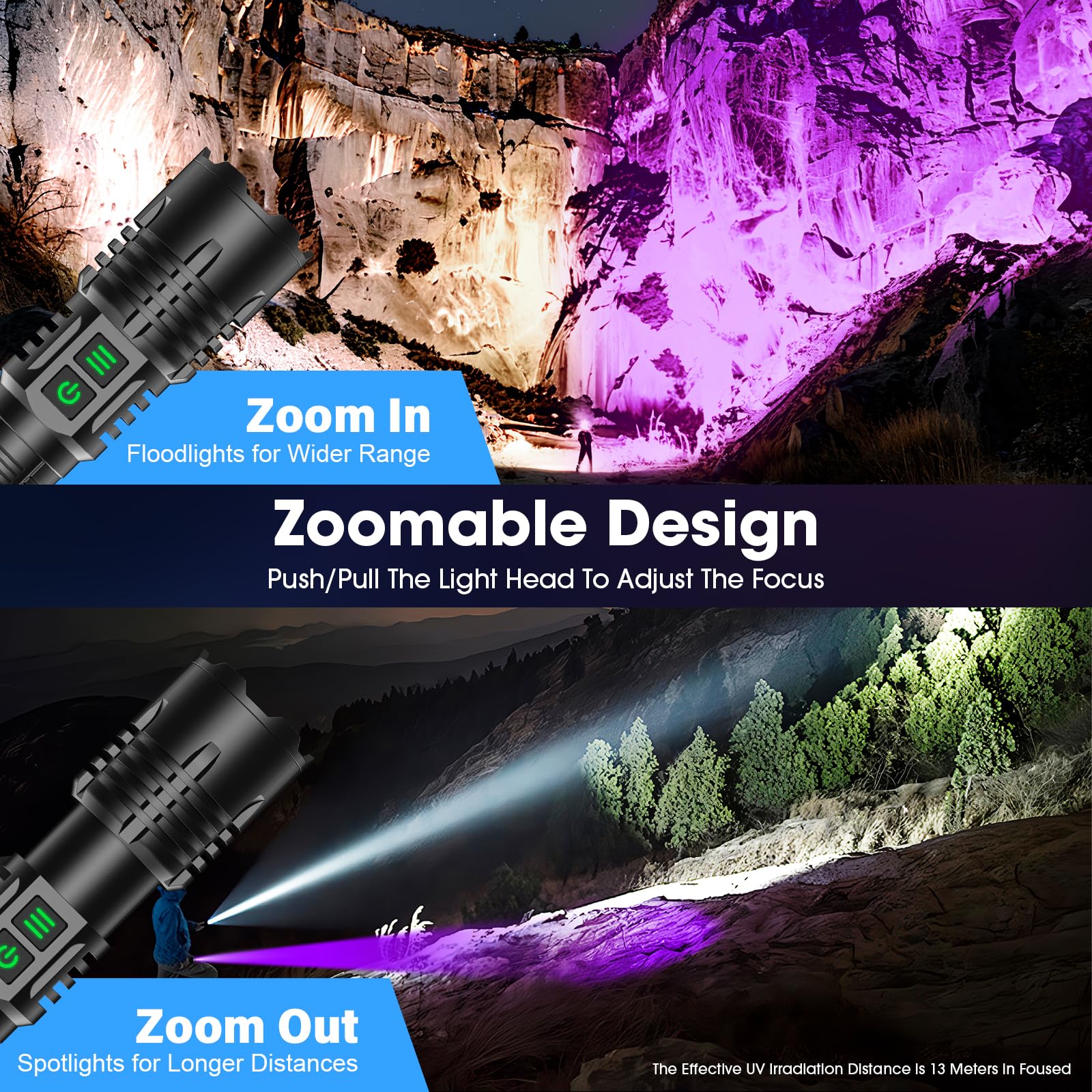 UV Blacklight&High Lumens Flashlight Rechargeable
