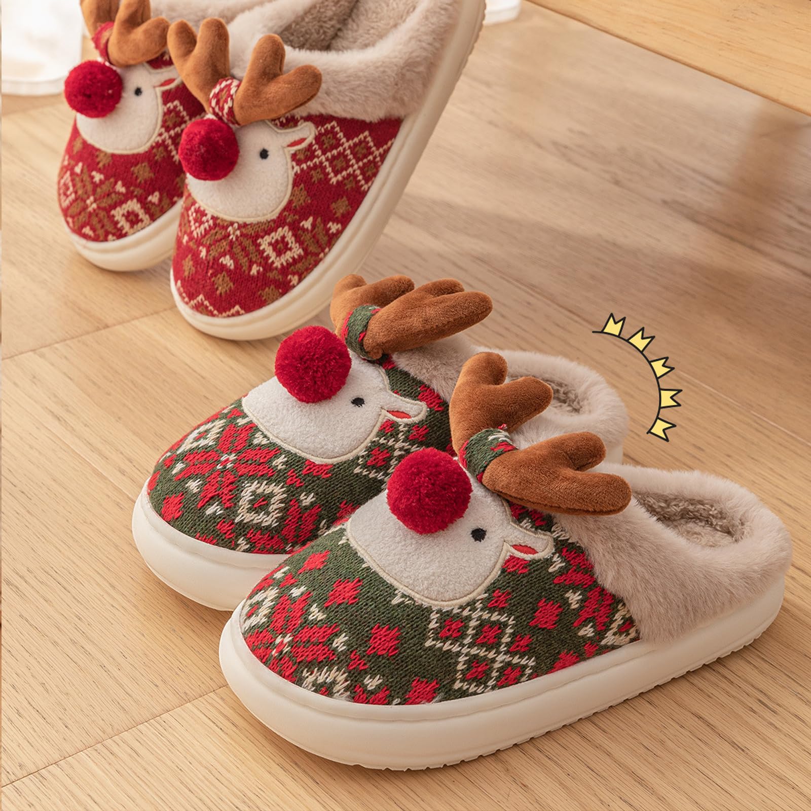Fluffy Christmas Slipper with Reindeer for Women