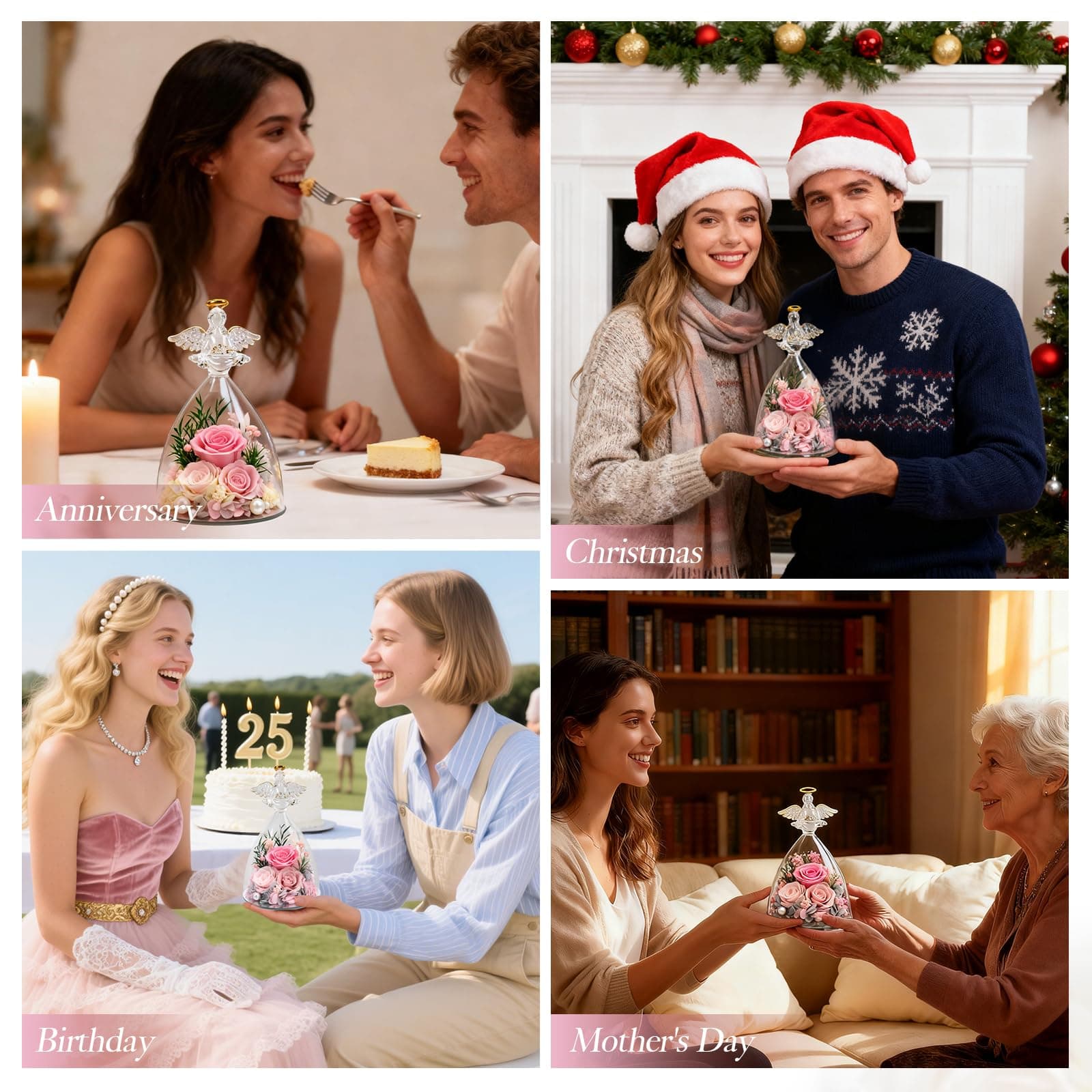 Preserved Rose Angel Gift with LED Lights