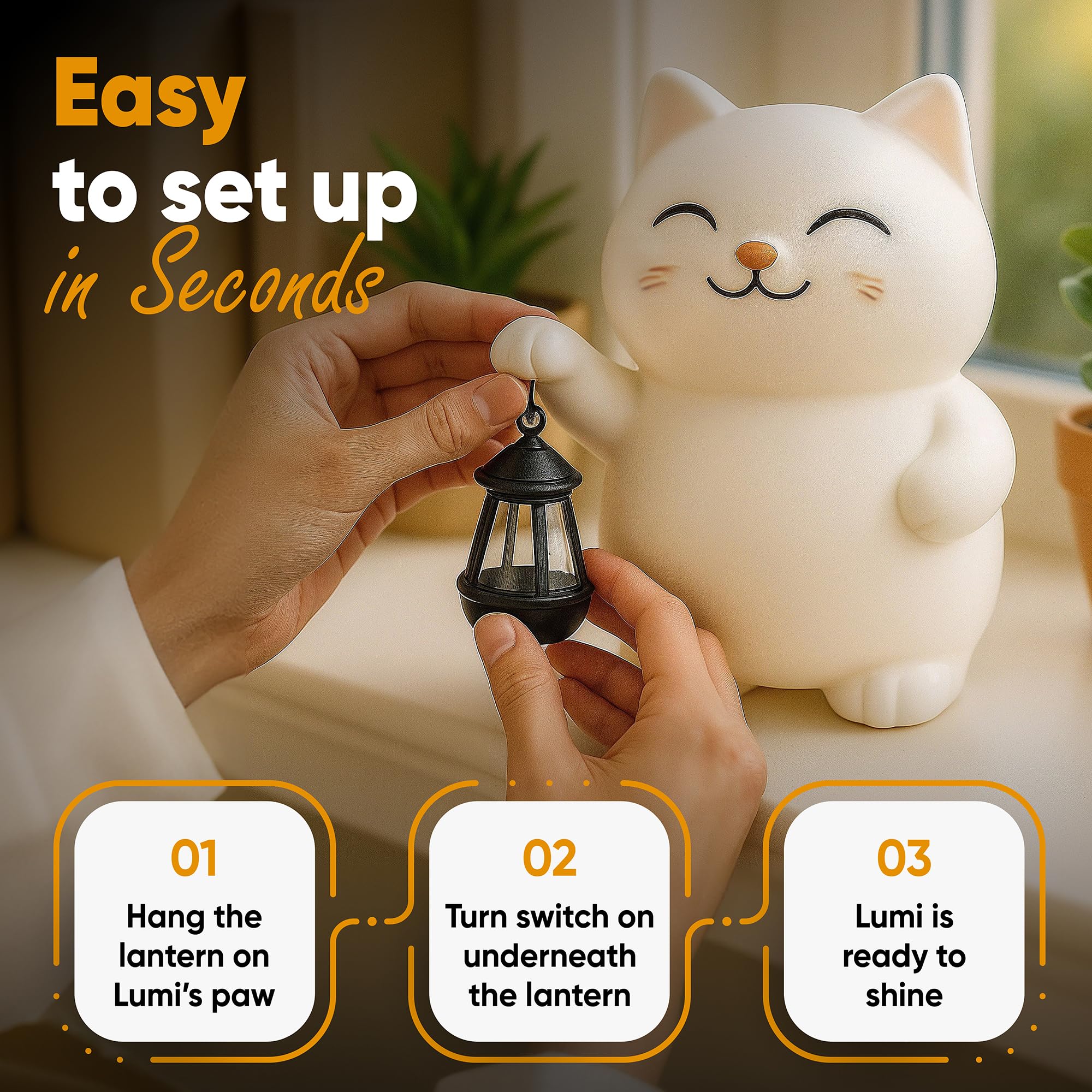 Solar Cat Garden Statue with Lantern