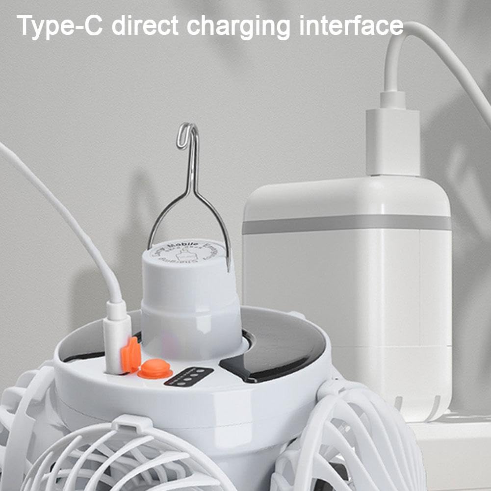 Portable Folding Football LED Solar Lantern Fan With Hook