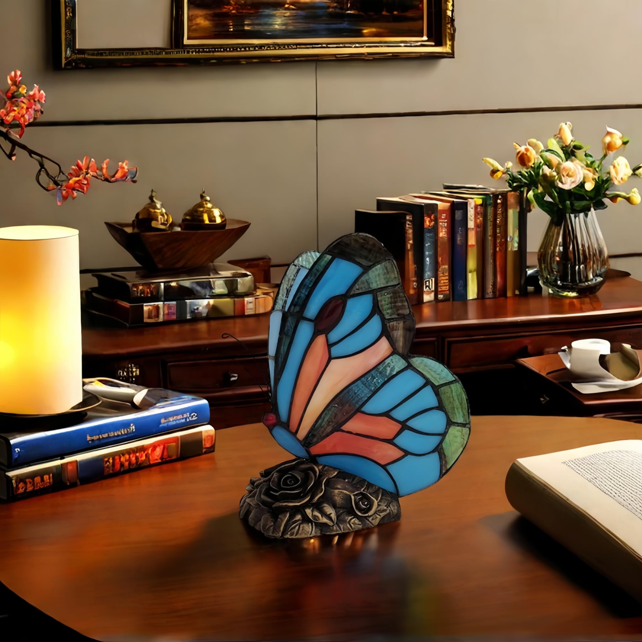 Colorful Butterfly Tiffany Stained Glass Table Lamp