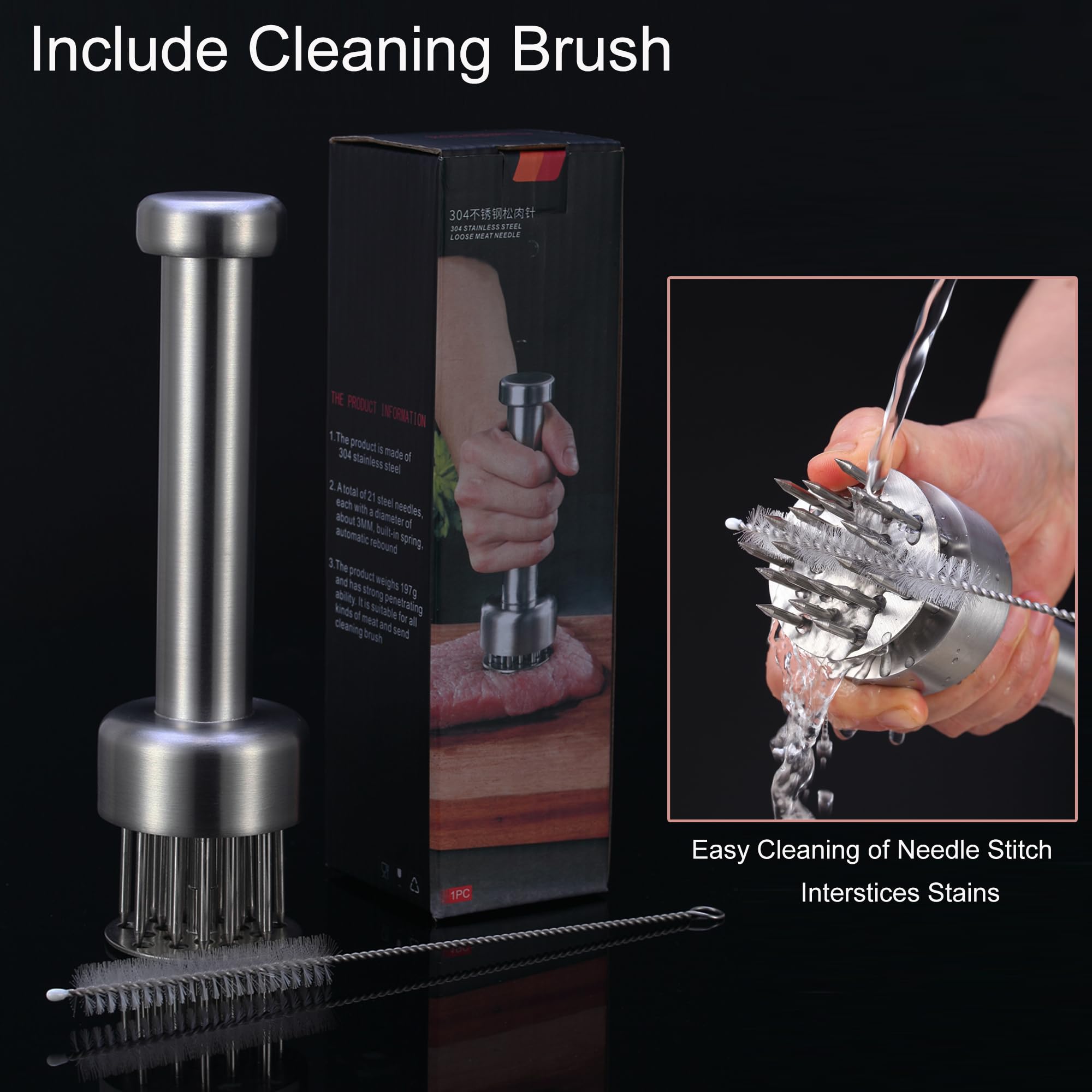 Stainless Steel Meat Tenderizer Needle 21 Pin Steak BBQ Kitchen Cooking Tool