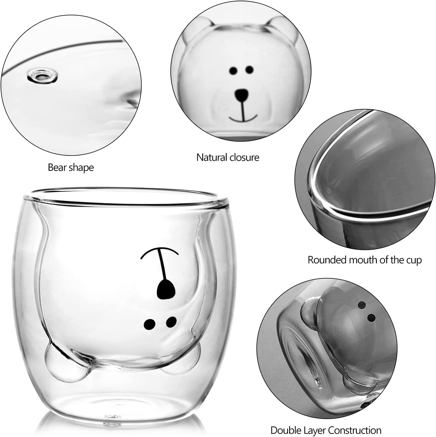 Cute Bear Tea Cup Double Wall Glass 250 ml/ 8.5 oz