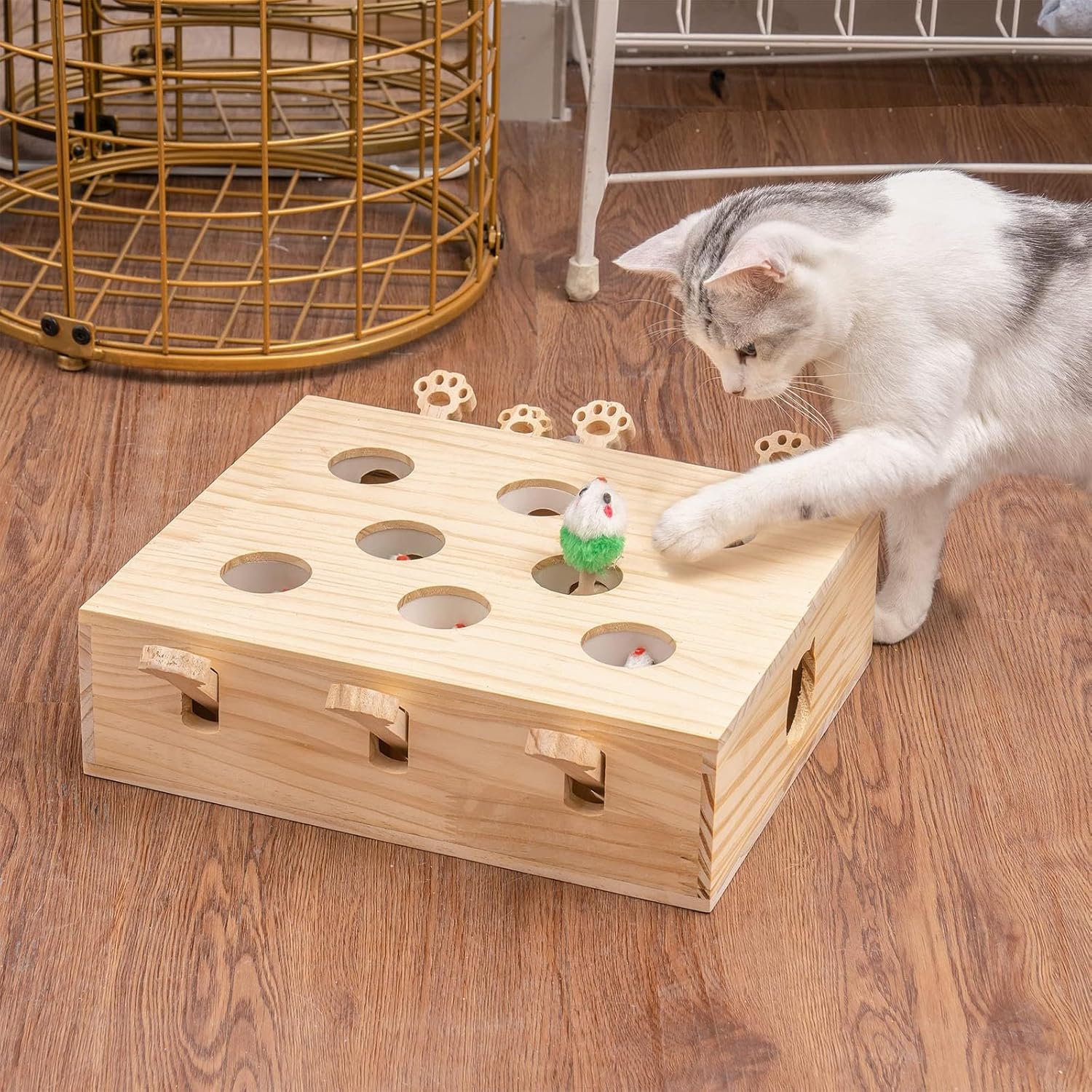 Interactive Wooden Whack-A-Mole Cat Toy