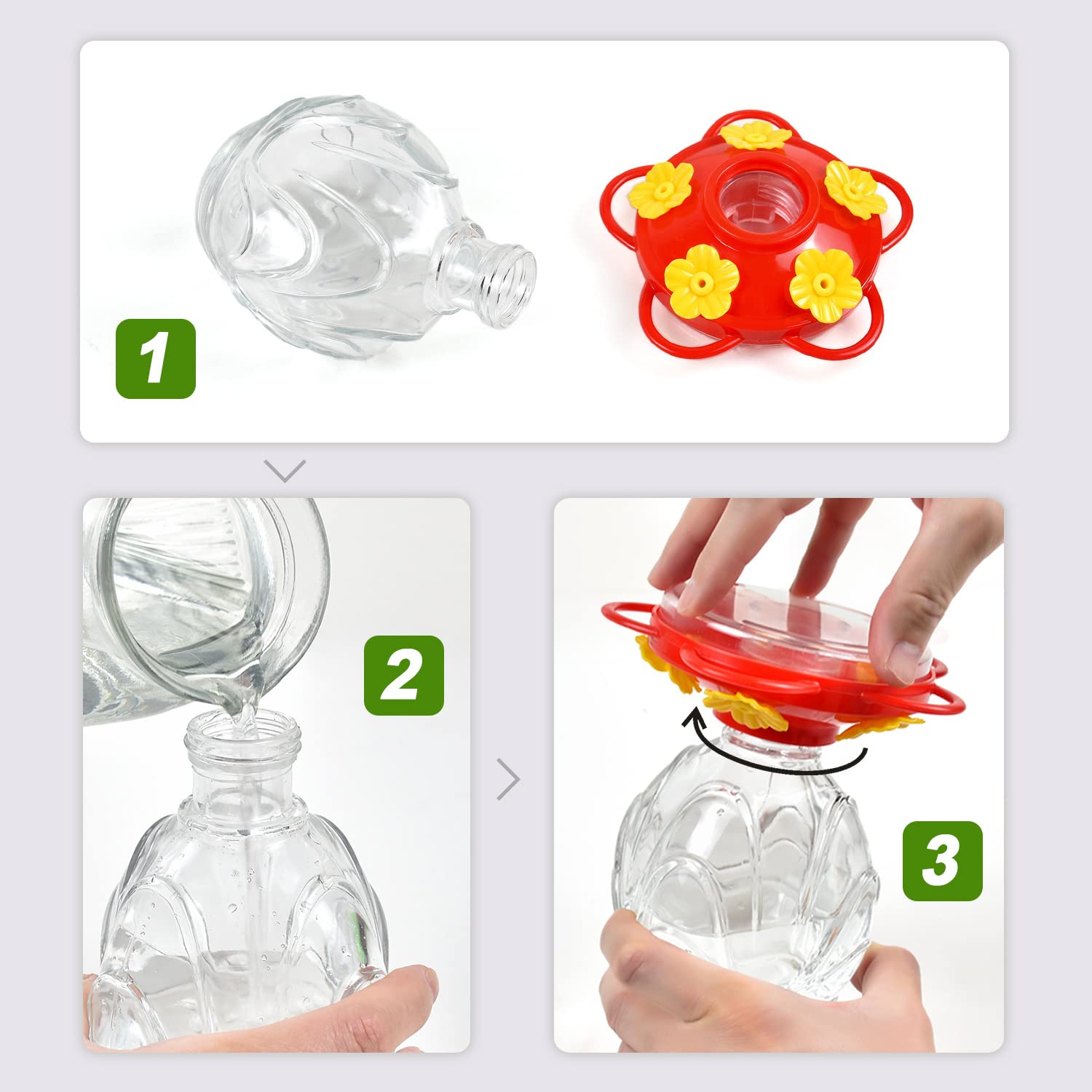 Glass Hummingbird Feeders for Outdoors Hanging 15oz