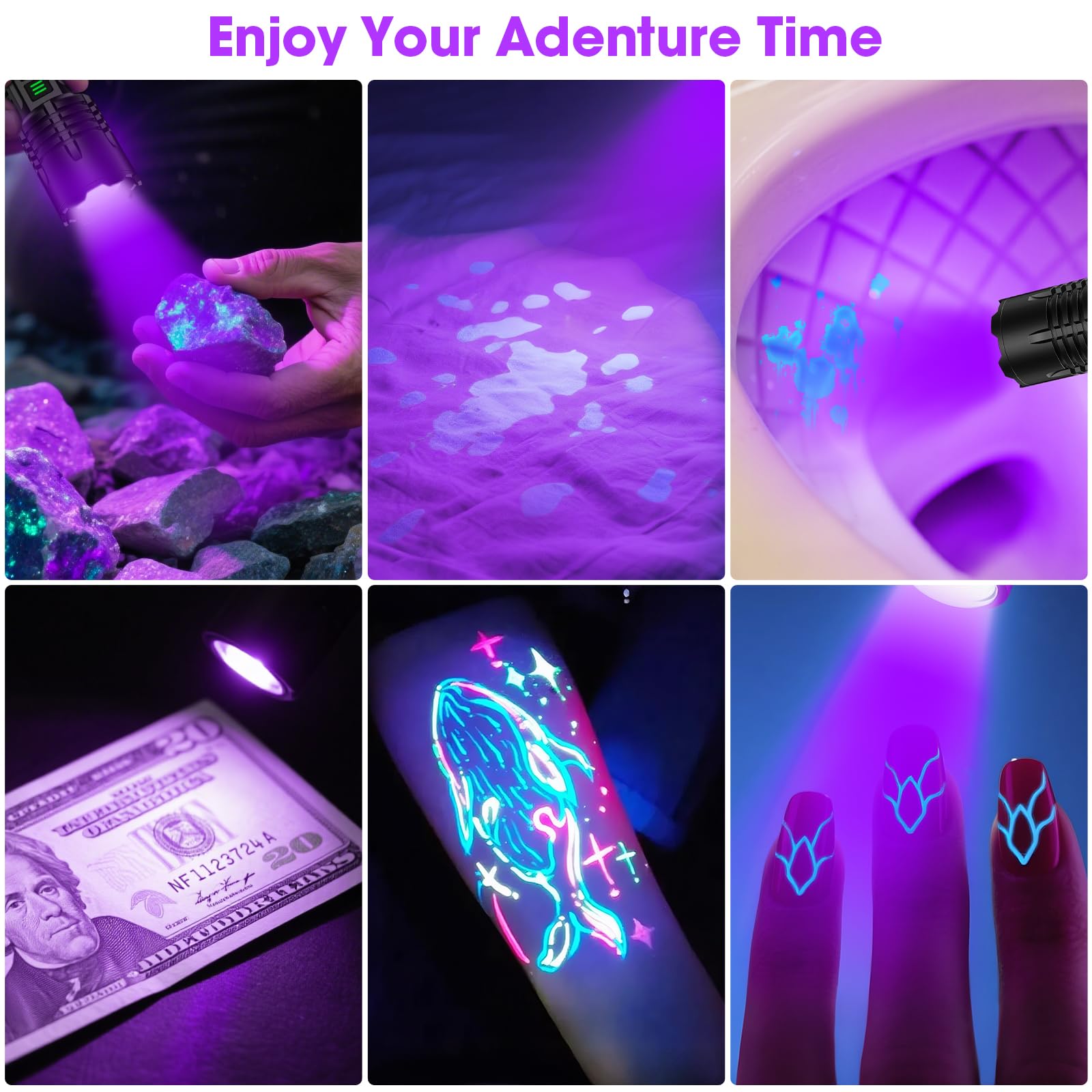 UV Blacklight&High Lumens Flashlight Rechargeable