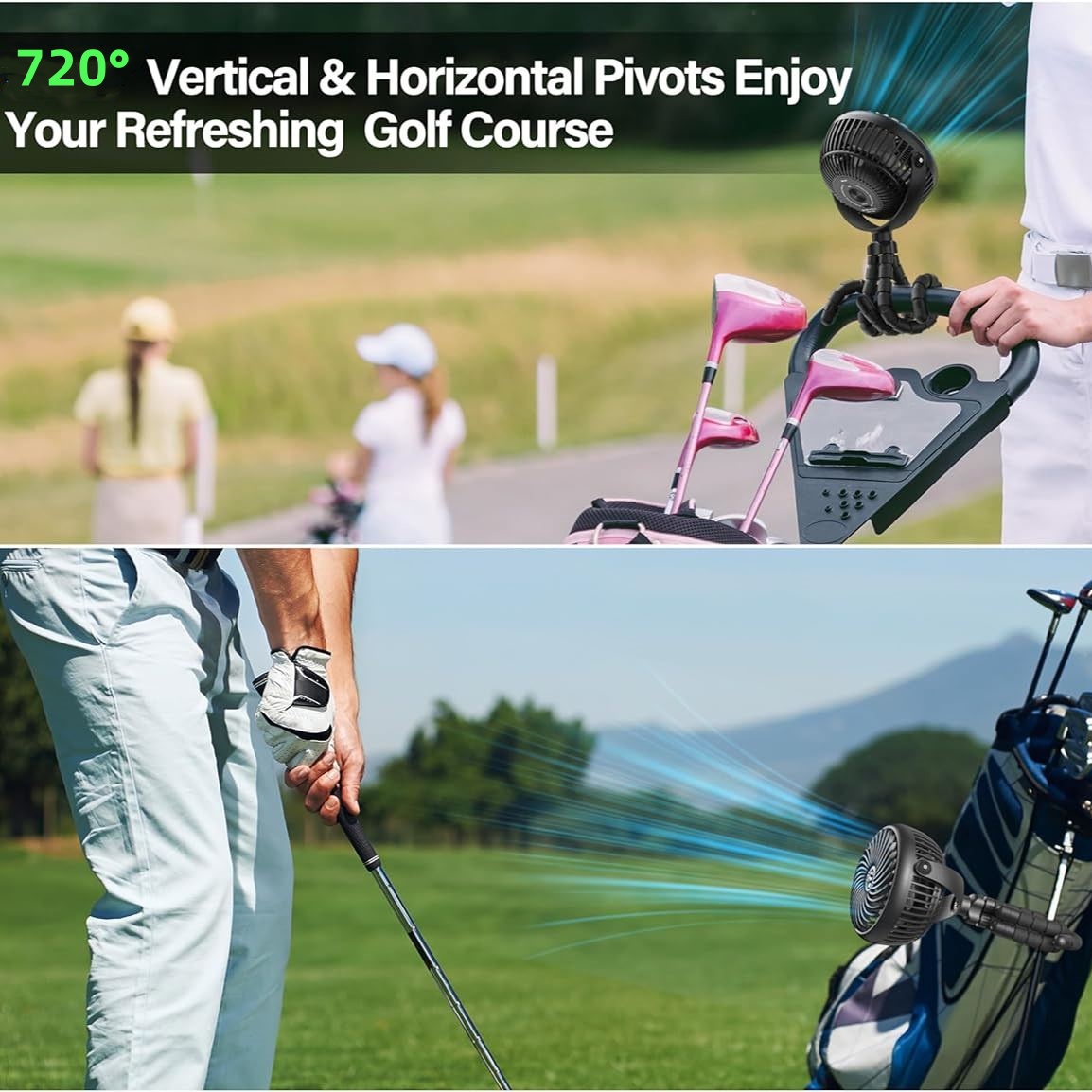 Rechargeable Golf Cart Fan with Flexible Tripod