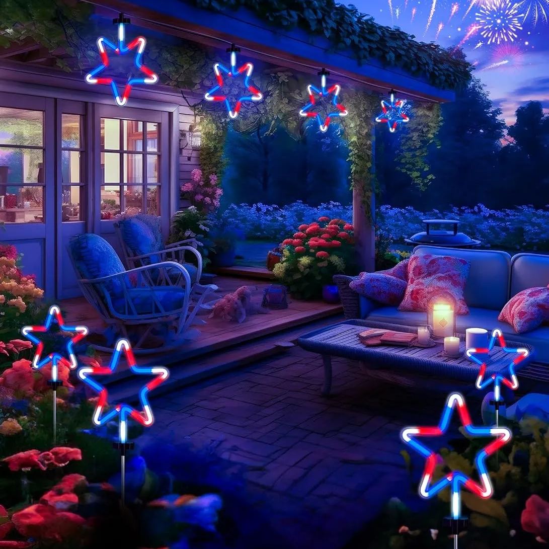 4th of July Decorations Outdoor Red White and Blue Lights