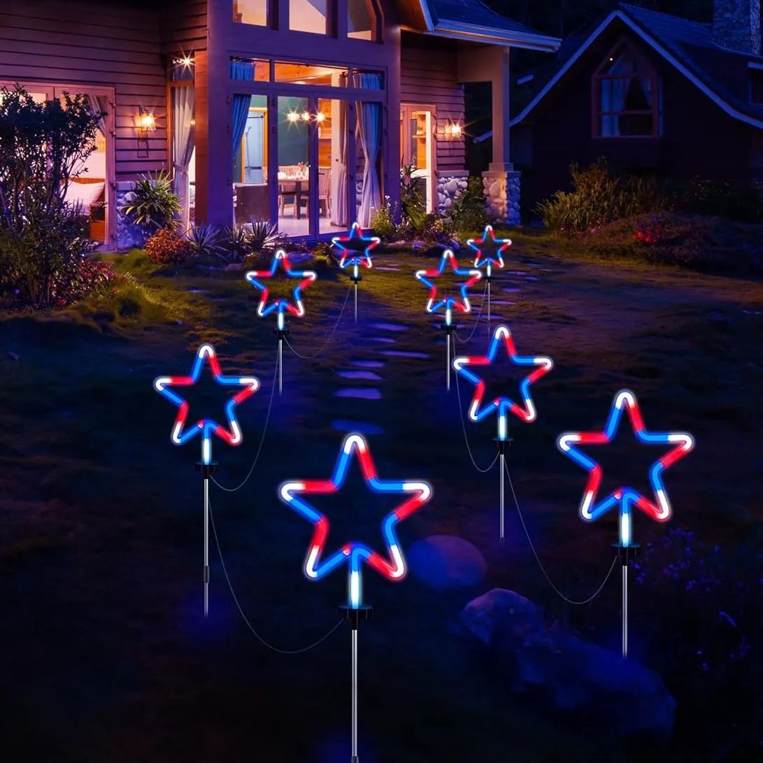 4th of July Decorations Outdoor Red White and Blue Lights