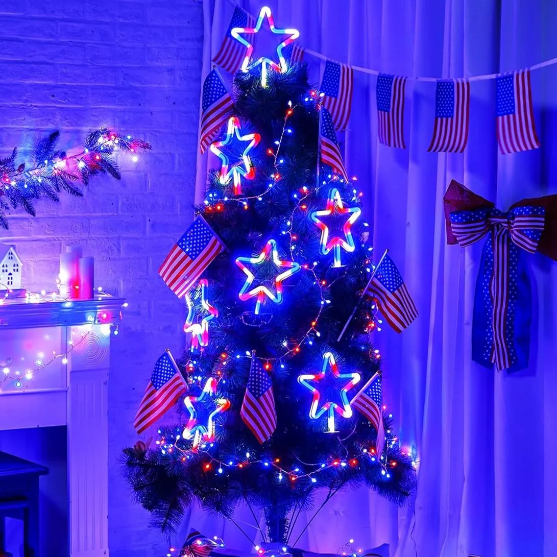 4th of July Decorations Outdoor Red White and Blue Lights