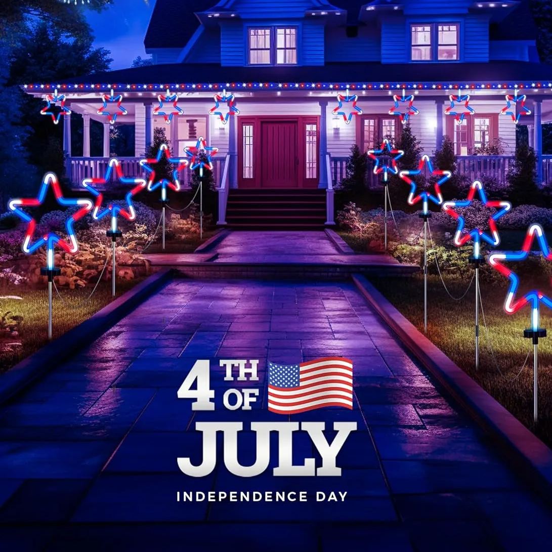 4th of July Decorations Outdoor Red White and Blue Lights