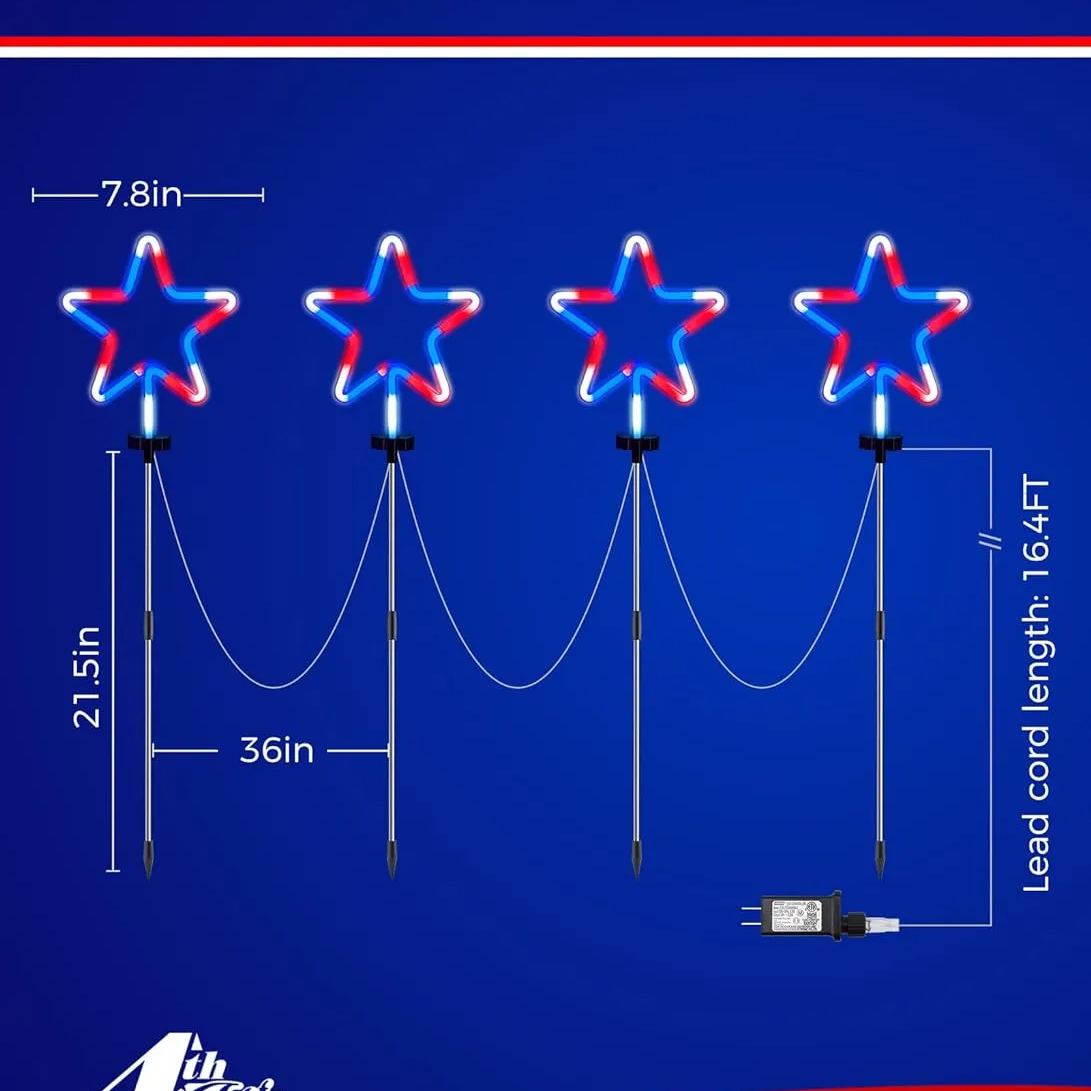 4th of July Decorations Outdoor Red White and Blue Lights