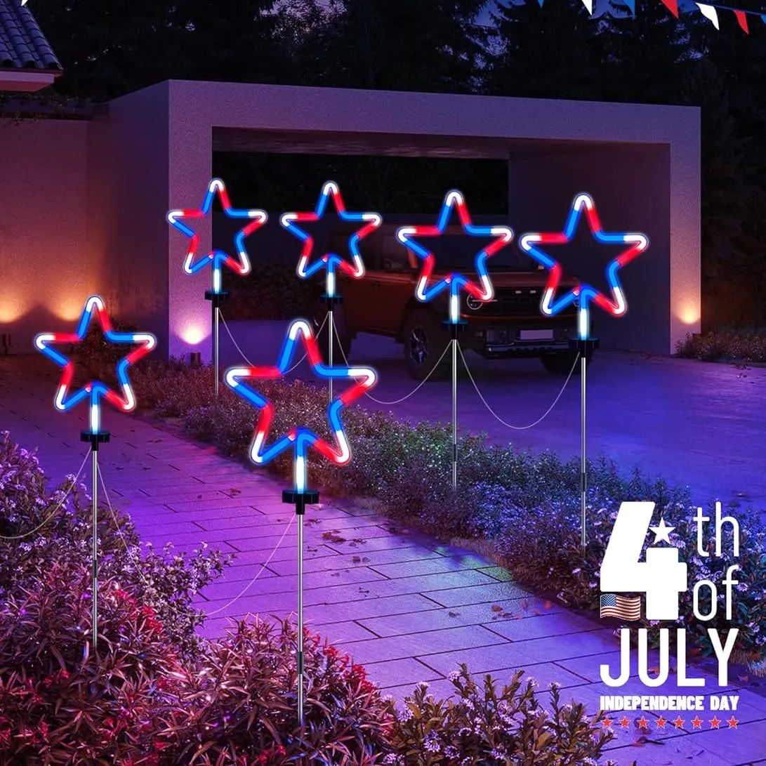 4th of July Decorations Outdoor Red White and Blue Lights