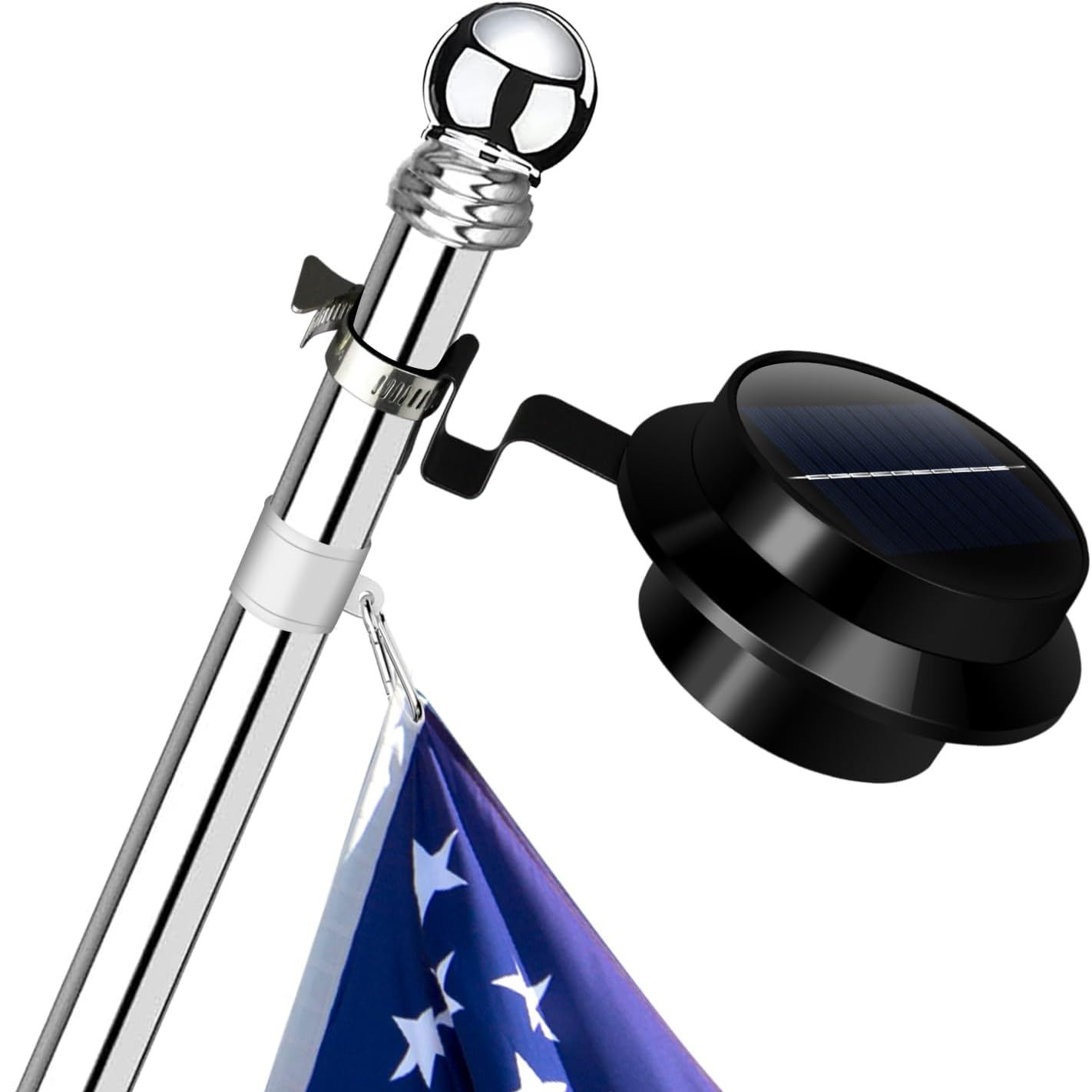 Solar Flag Pole Light Warm Light 3000K, Flagpole Solar Light for 1-1.5 in Diameter Flagpoles, Flag Light Solar Powered Outdoor Waterproof LED Dusk to Dawn Work 10+ Hours 100% Flag Coverage(White)