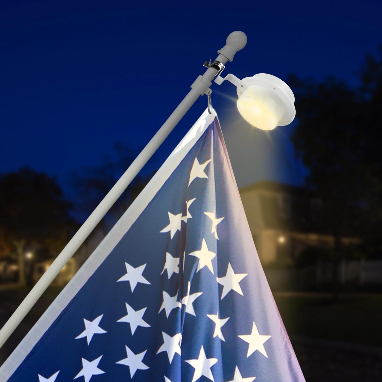 Solar Flag Pole Light Warm Light 3000K, Flagpole Solar Light for 1-1.5 in Diameter Flagpoles, Flag Light Solar Powered Outdoor Waterproof LED Dusk to Dawn Work 10+ Hours 100% Flag Coverage(White)