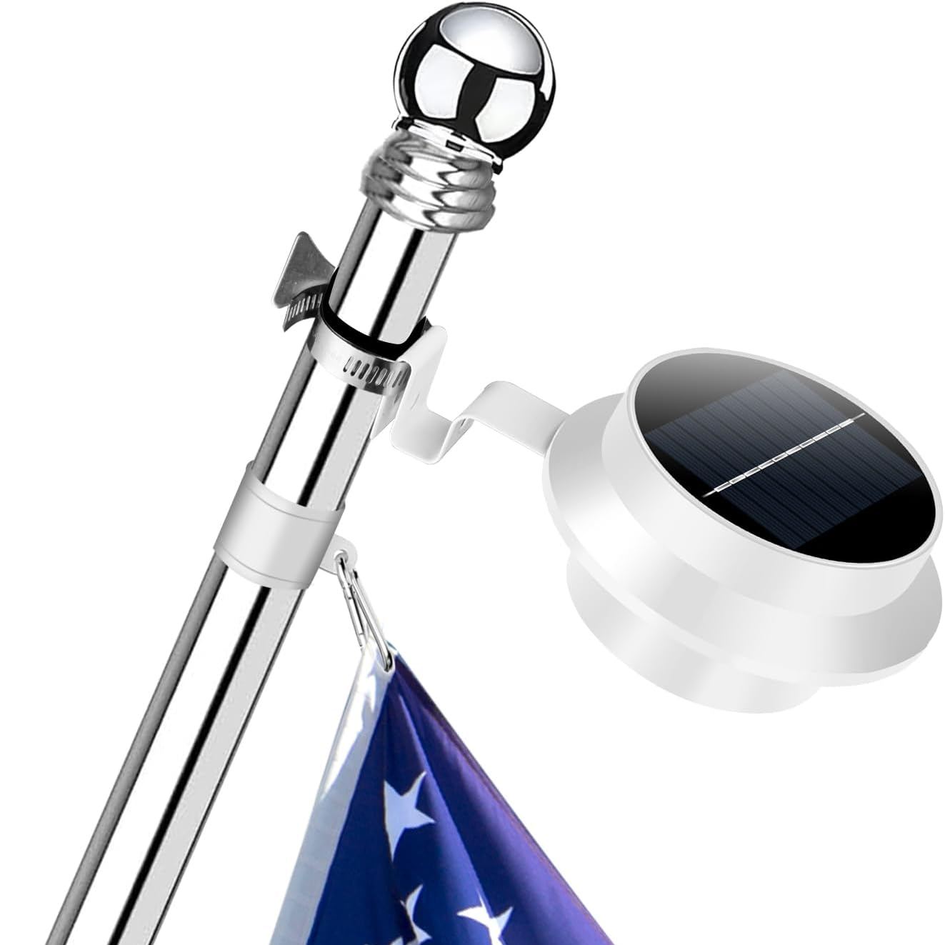 Solar Flag Pole Light Warm Light 3000K, Flagpole Solar Light for 1-1.5 in Diameter Flagpoles, Flag Light Solar Powered Outdoor Waterproof LED Dusk to Dawn Work 10+ Hours 100% Flag Coverage(White)