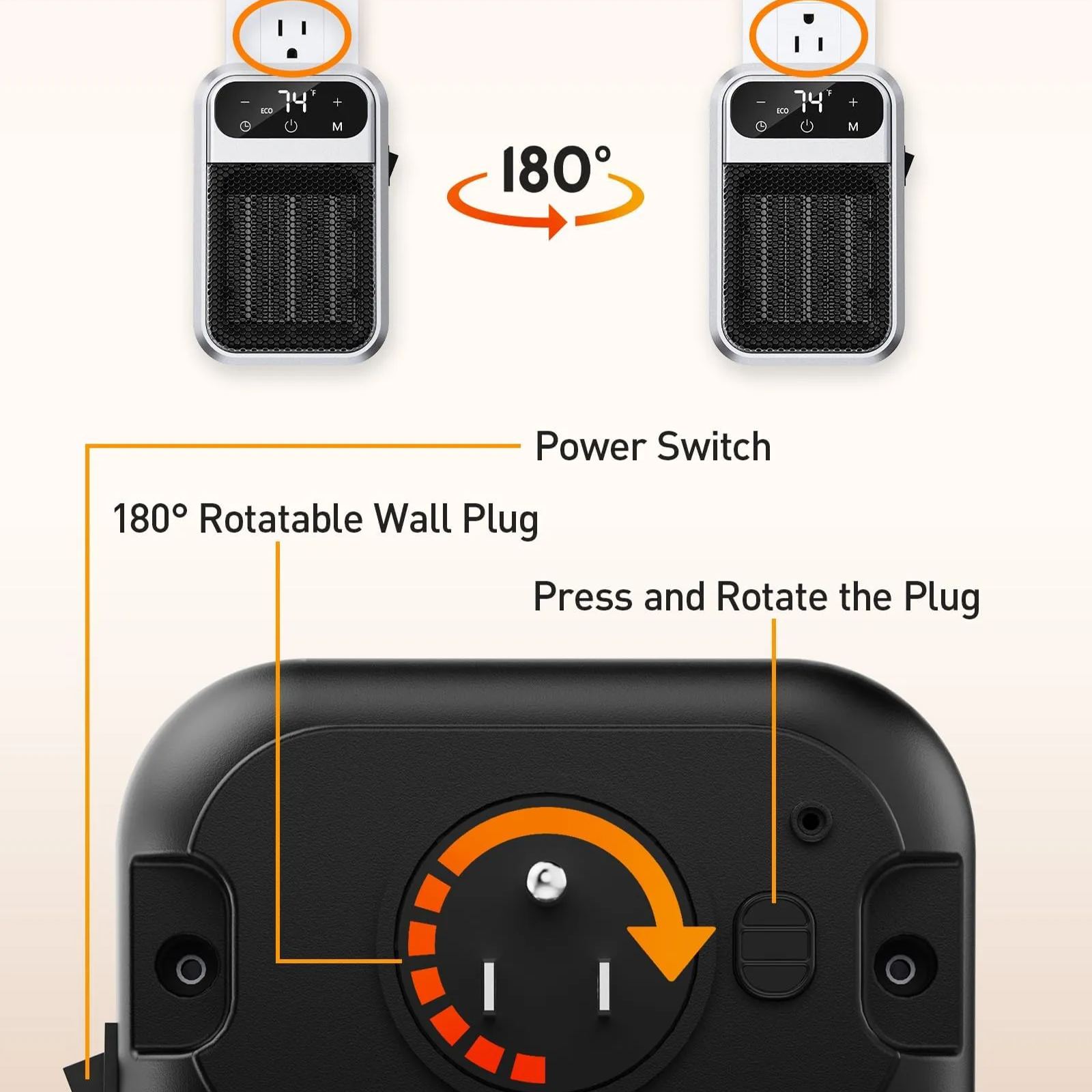 800W Wall Outlet Space Heater with Remote