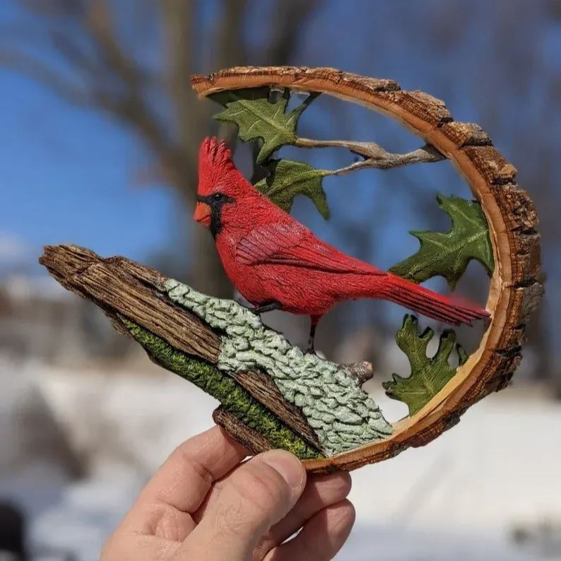 Cardinal Wood Carving Handmade
