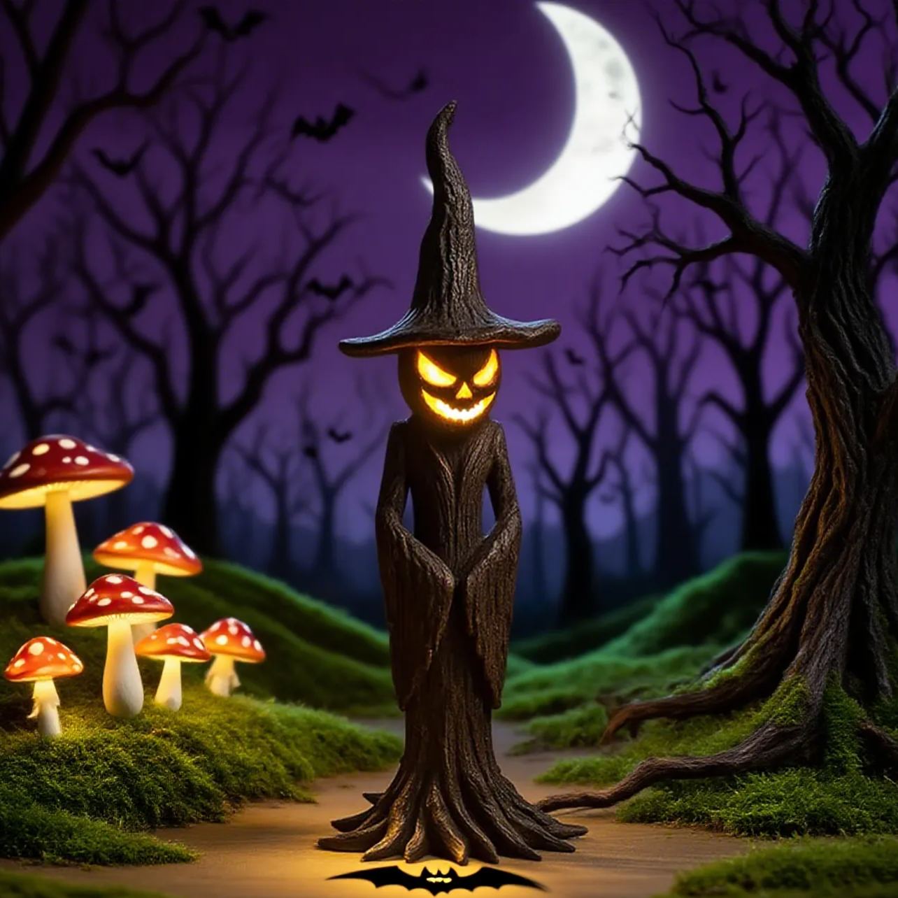 Spooky Tree Stump Wizard Jack-O'-Lantern