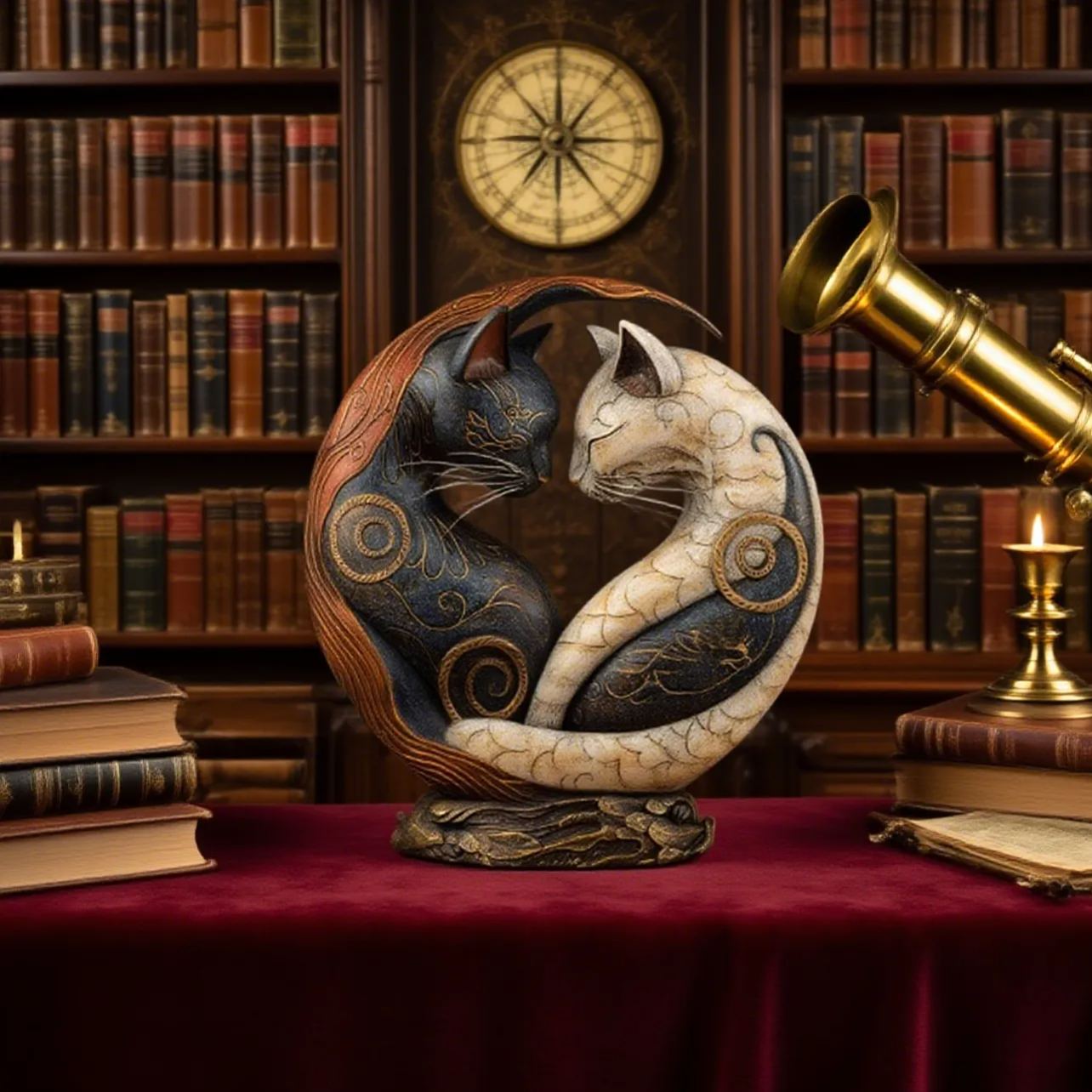 Black and White Cat Yin Yang Art Desk Decor