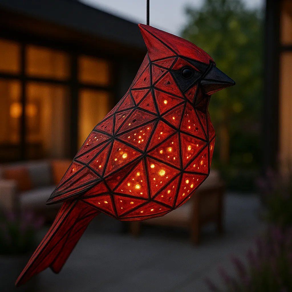 Handmade Geometric Cardinal Hanging Lantern