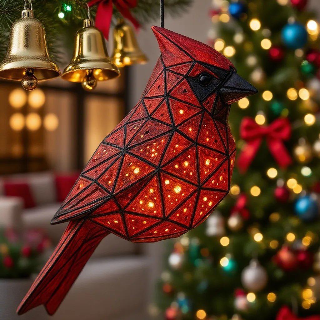 Handmade Geometric Cardinal Hanging Lantern