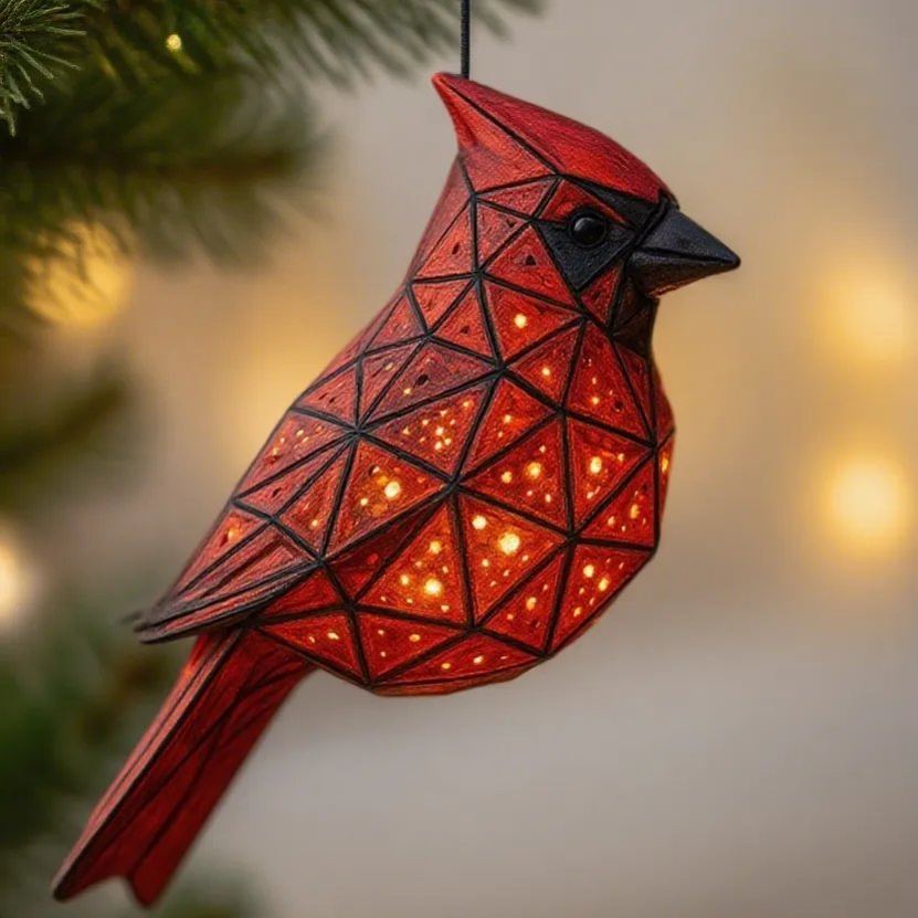 Handmade Geometric Cardinal Hanging Lantern