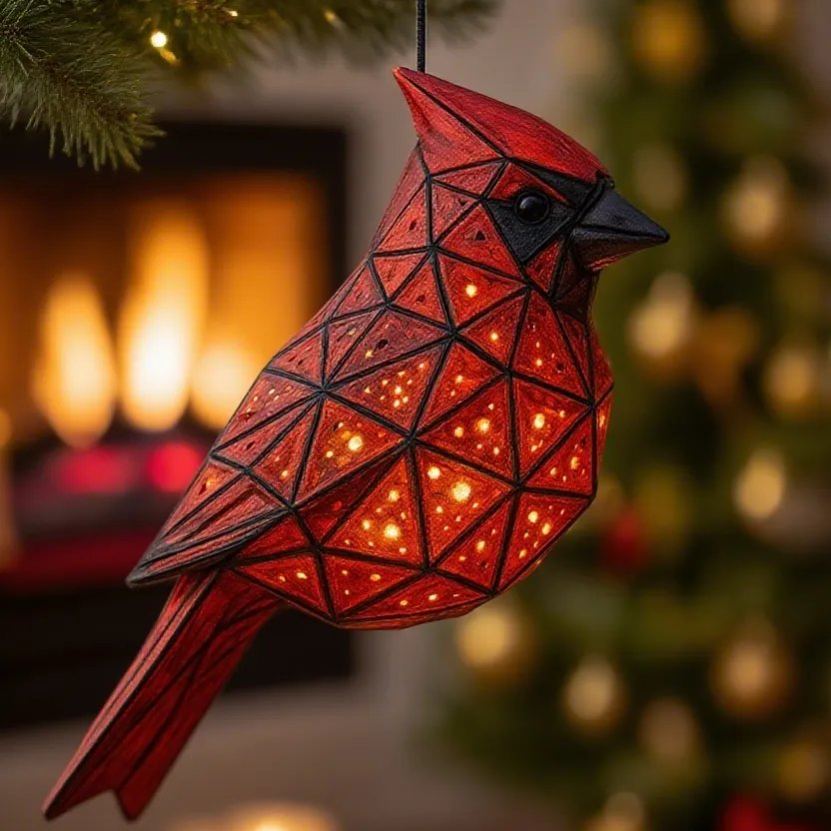 Handmade Geometric Cardinal Hanging Lantern