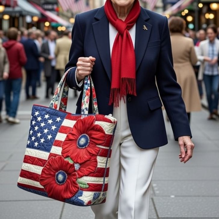 Patriot Poppy Quilted Tote Bag