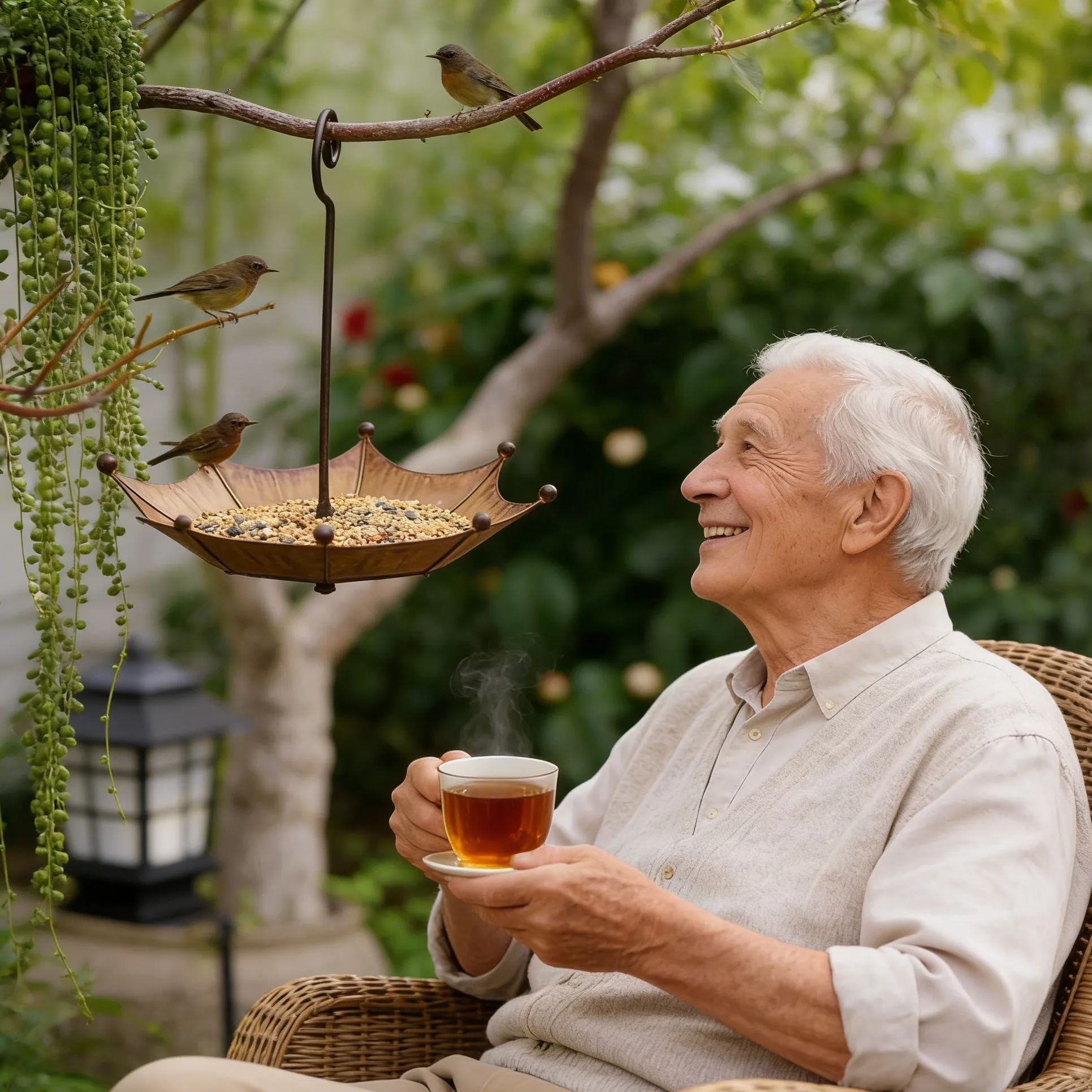 Hanging Umbrella Bird Bath, Bronze Metal Garden Decor