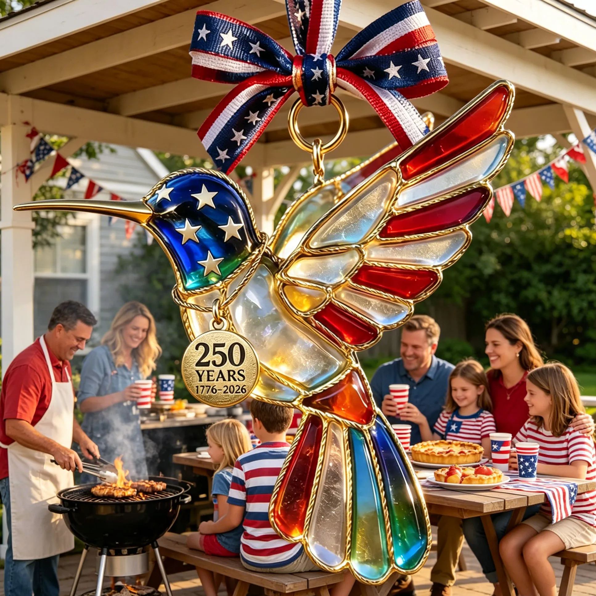America 250th Anniversary Patriotic Hummingbird Ornament